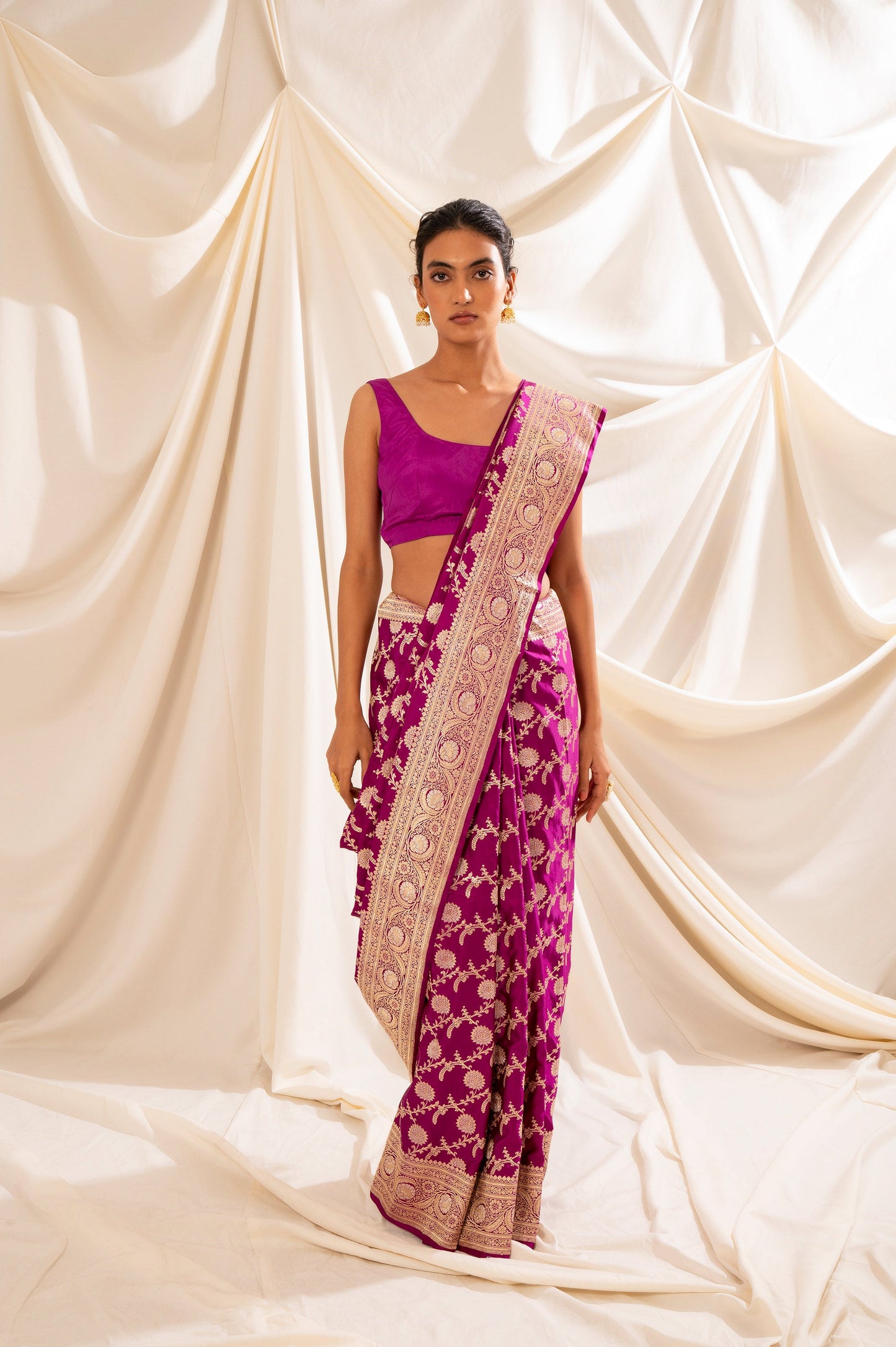 Handwoven Purple Satin Silk Sari