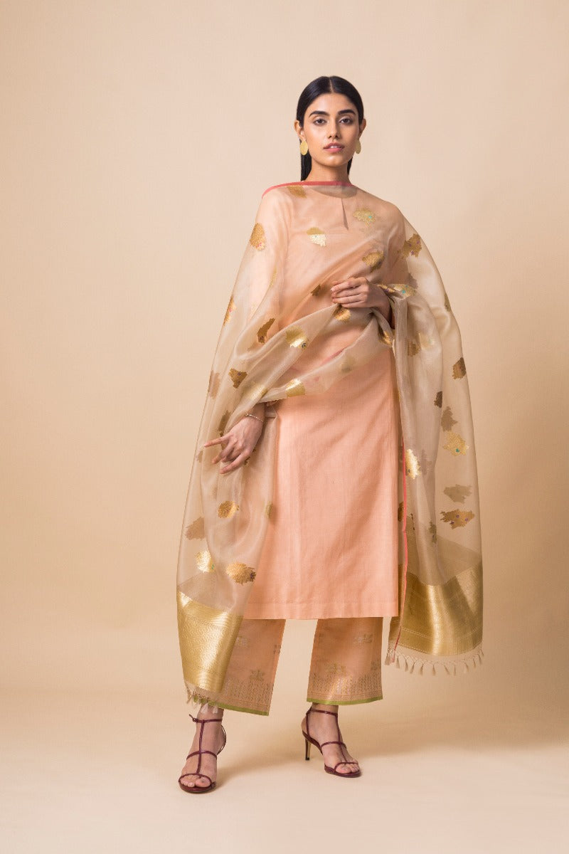 Handwoven Ivory Organza Dupatta
