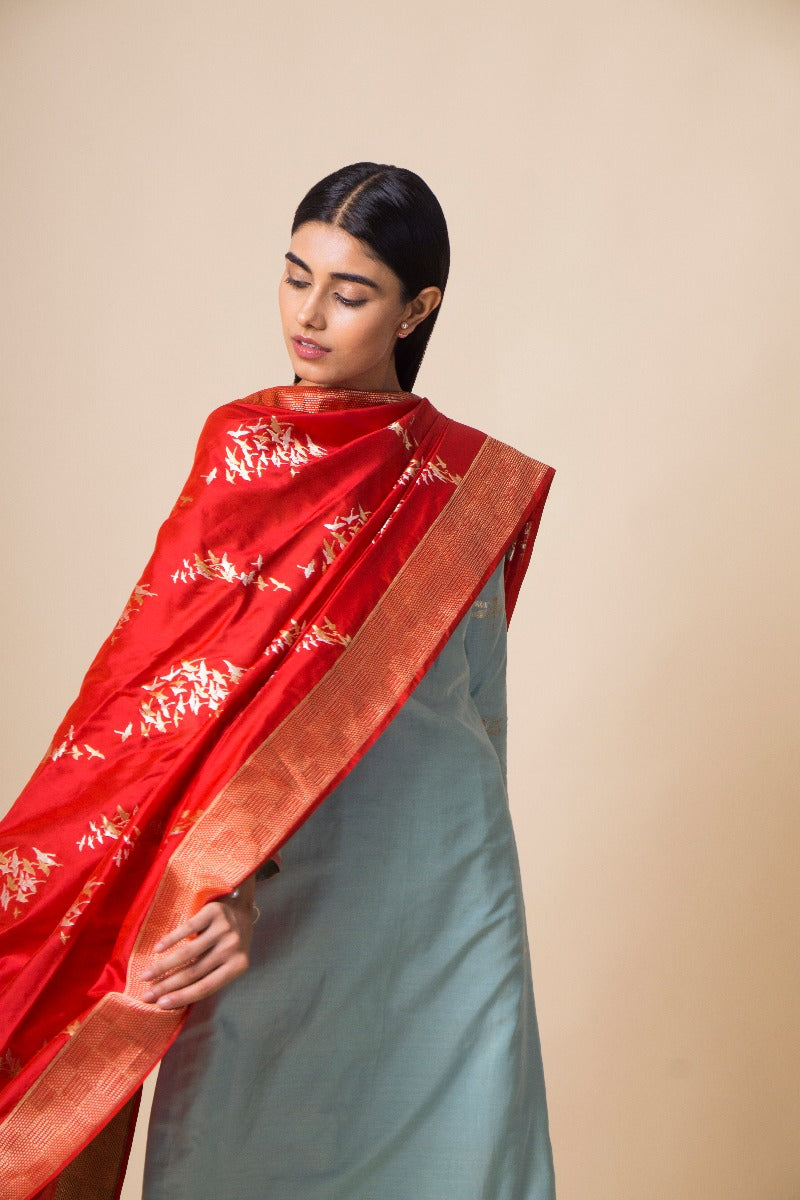 Handwoven Red Banarasi Silk Dupatta