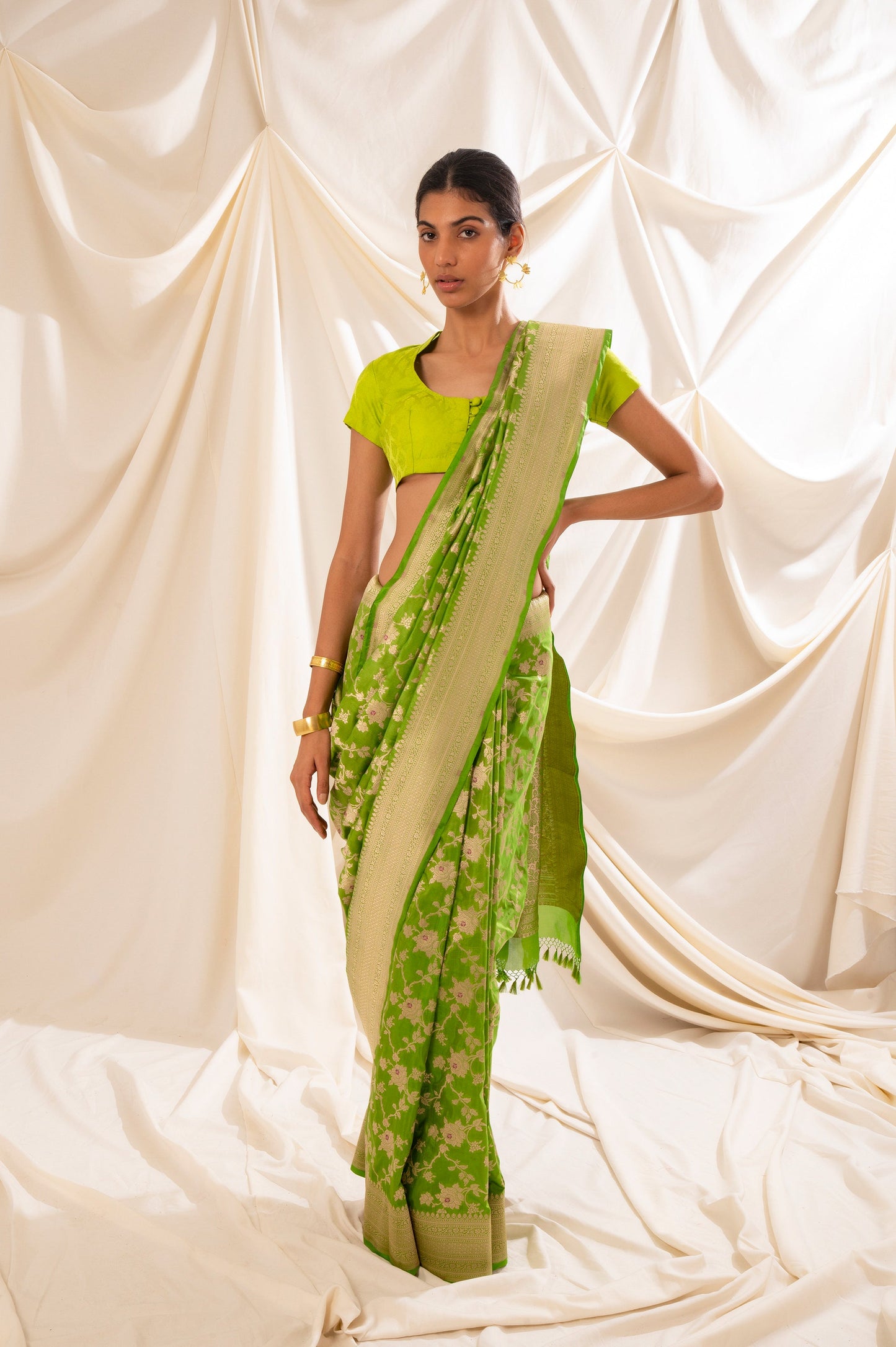 Handwoven Green Silk Sari