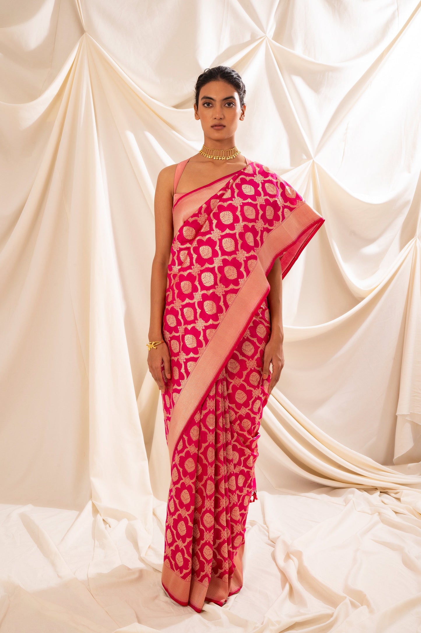 Handwoven Pink Silk Sari