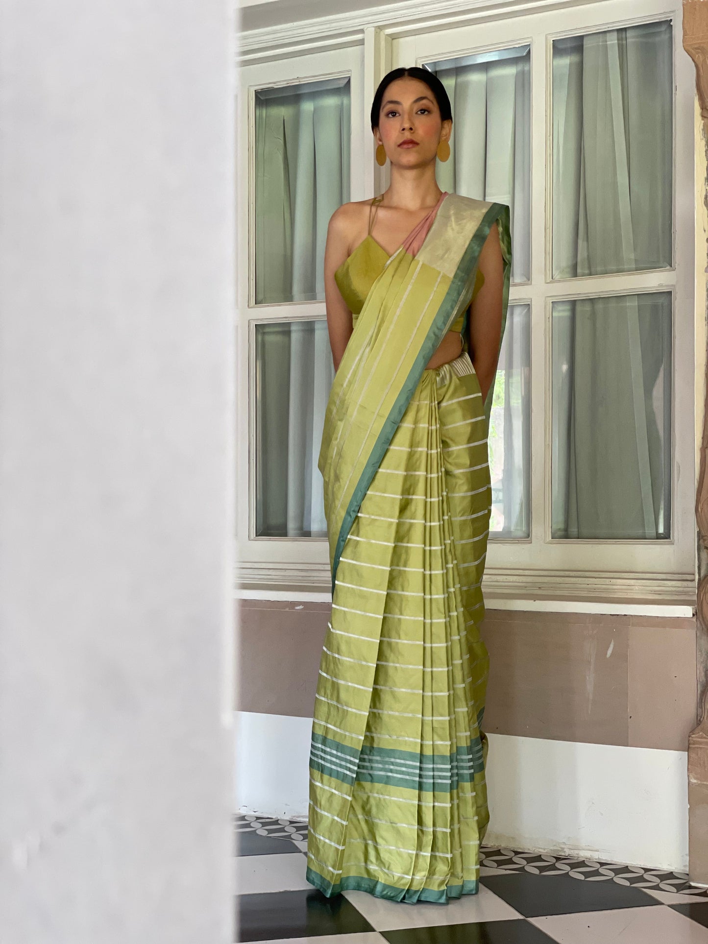 Fresh Green Striped Saree
