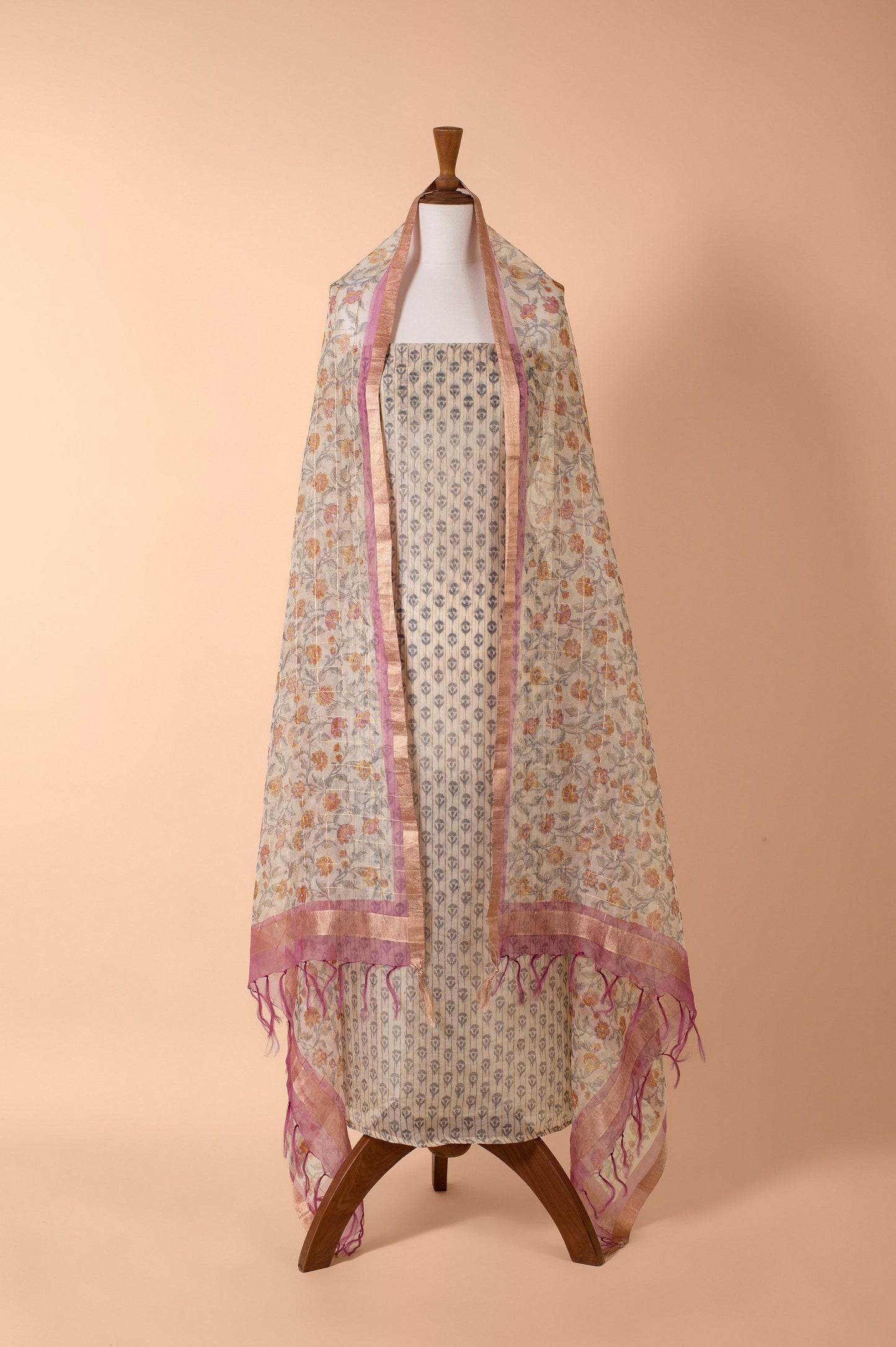 Handwoven Beige Organza Suit Piece