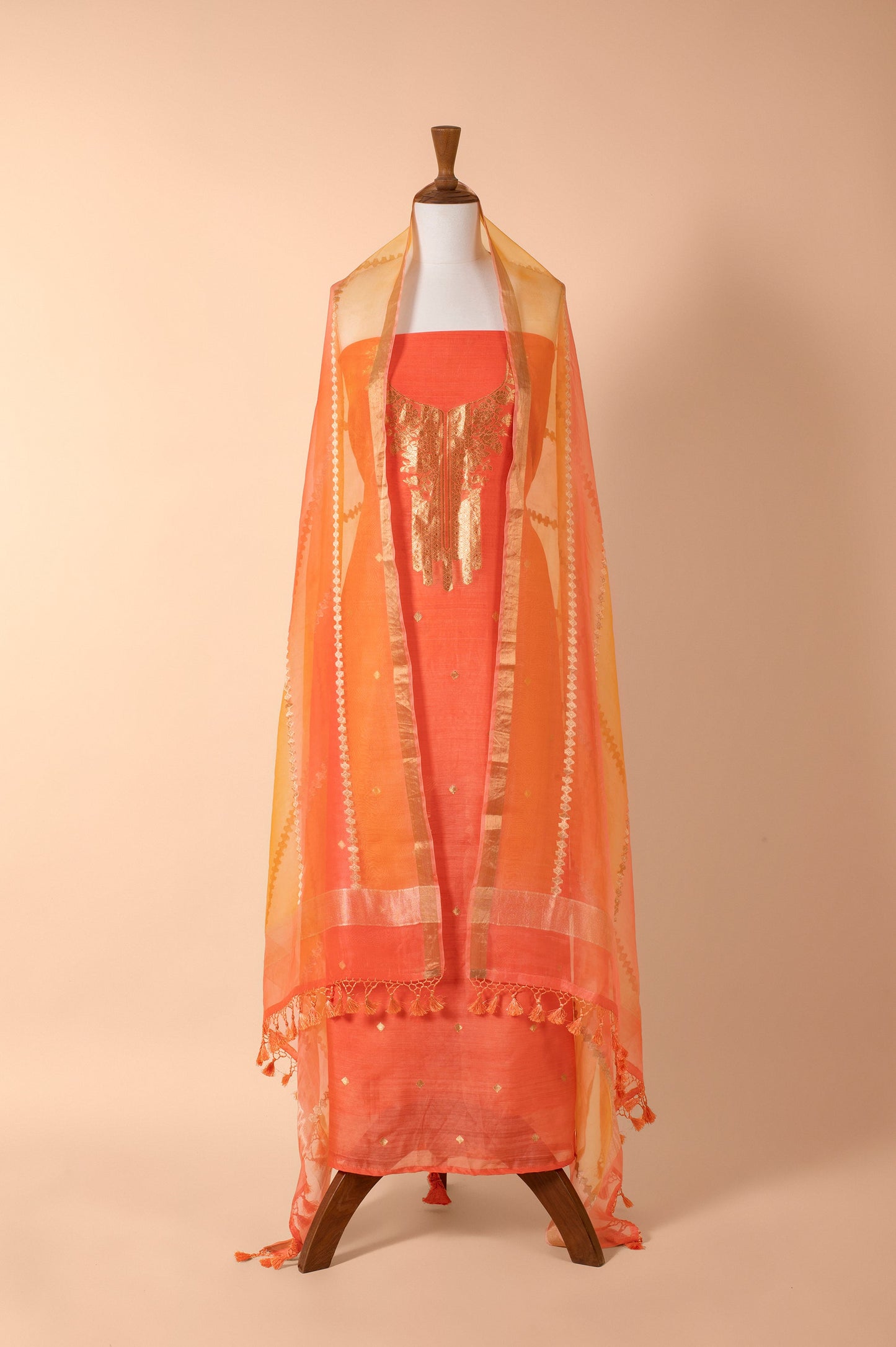 Handwoven Orange Chanderi Suit Piece