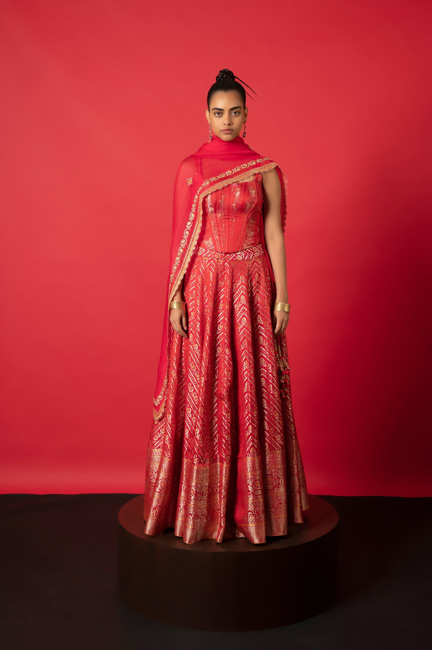 Handwoven Red Satin Silk Lehenga