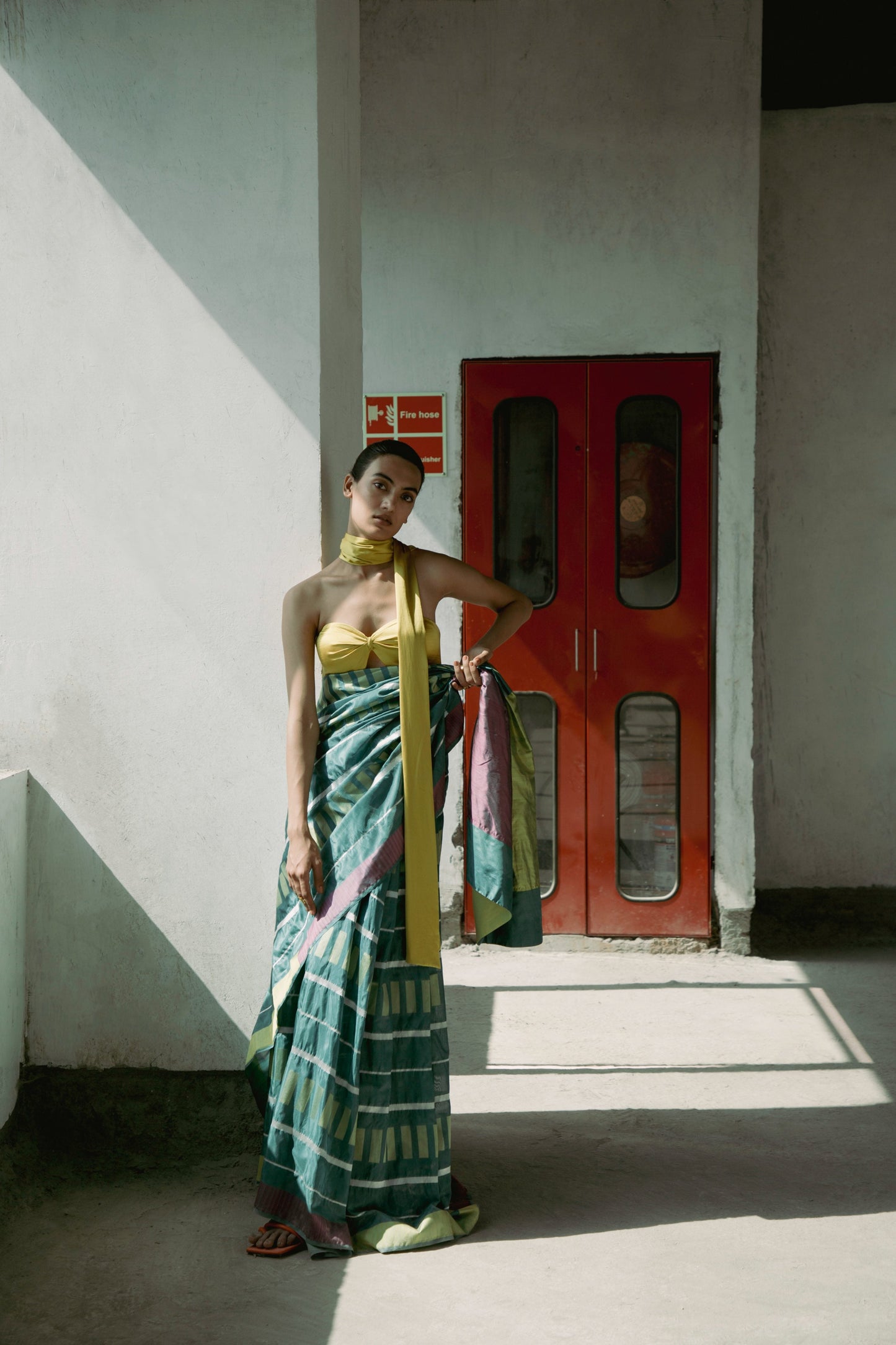 Summer Green Colorblocked Saree