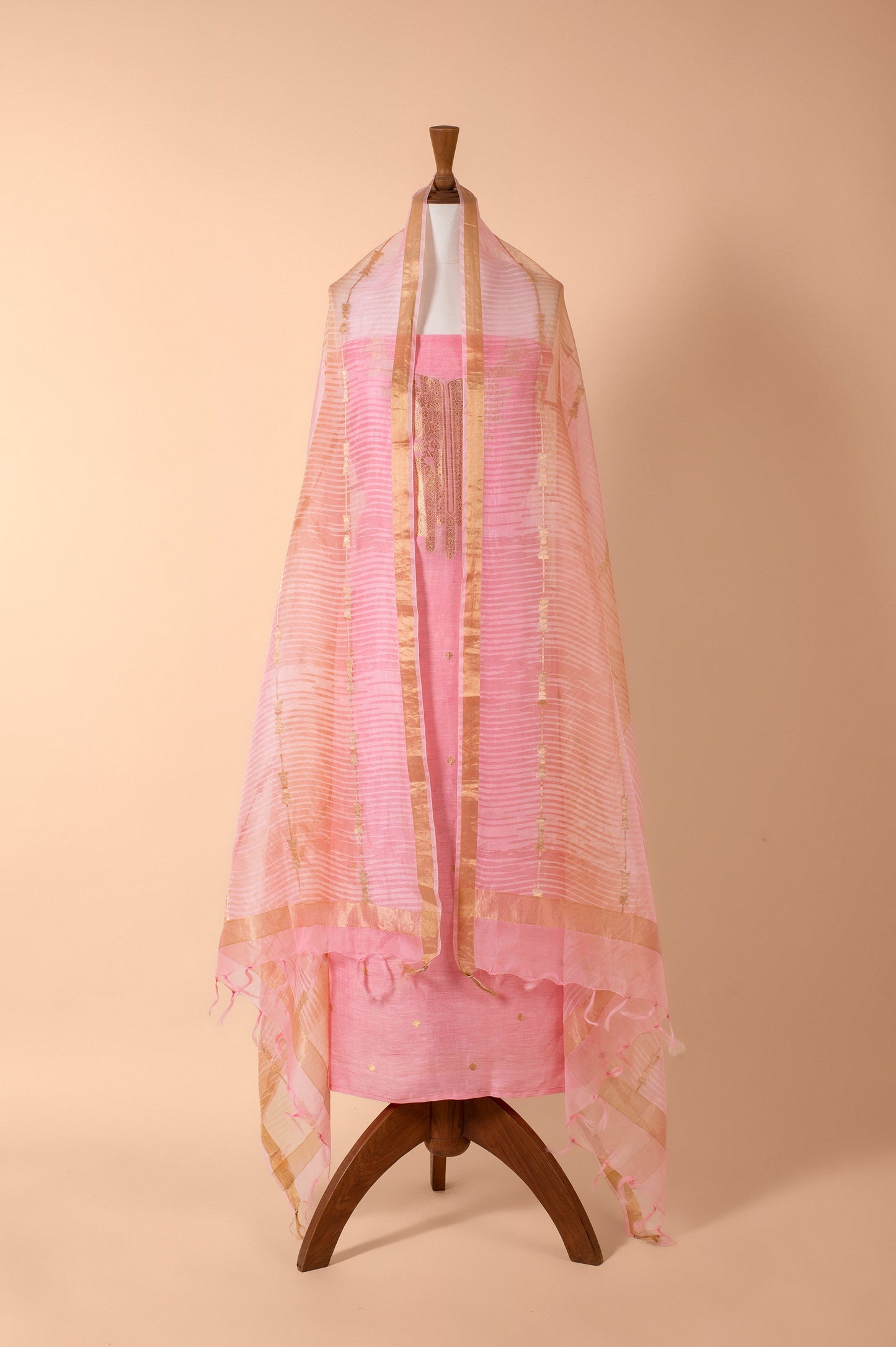 Handwoven Pink Chanderi Suit Piece