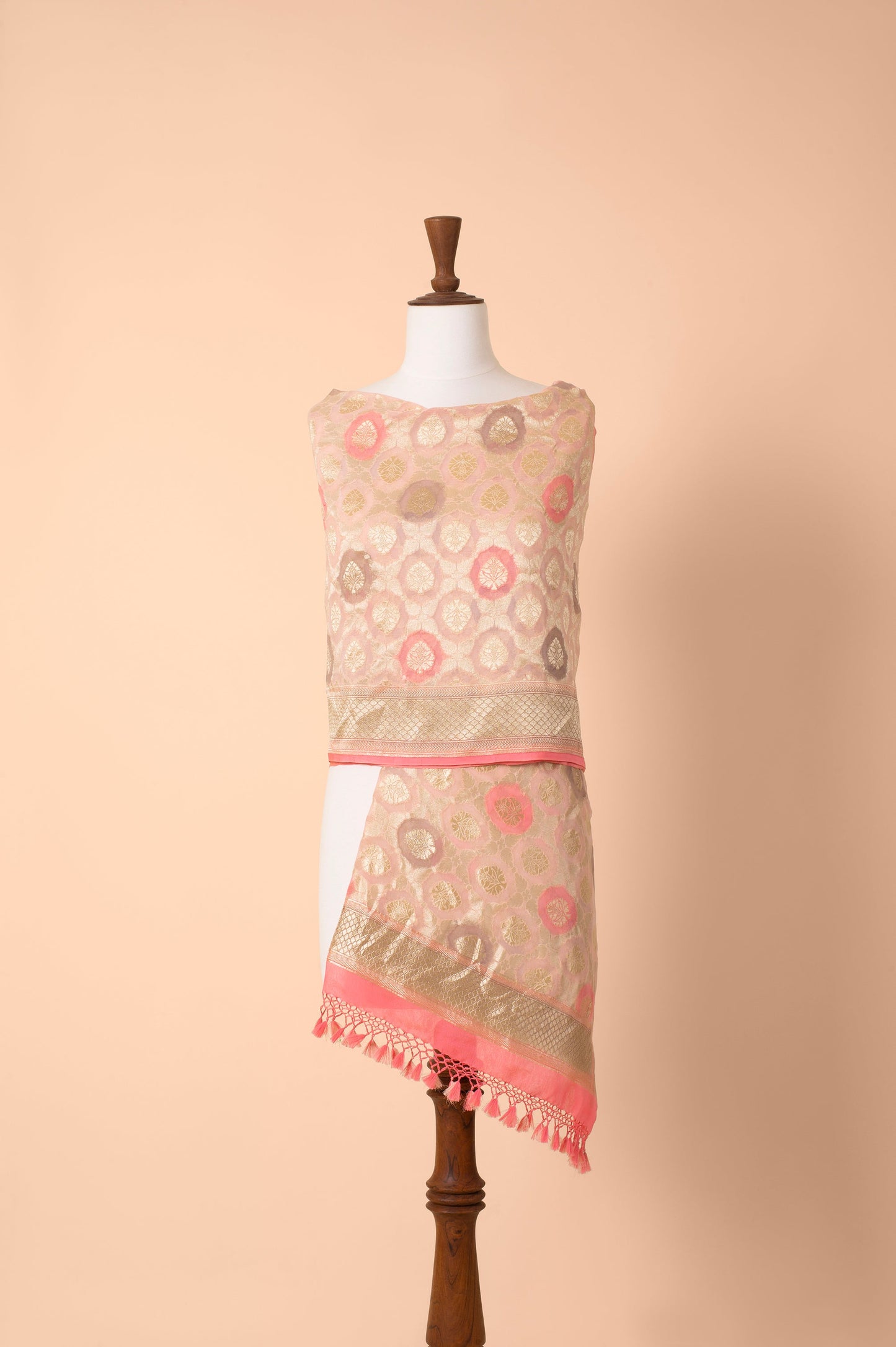 Handwoven Peach Georgette Dupatta
