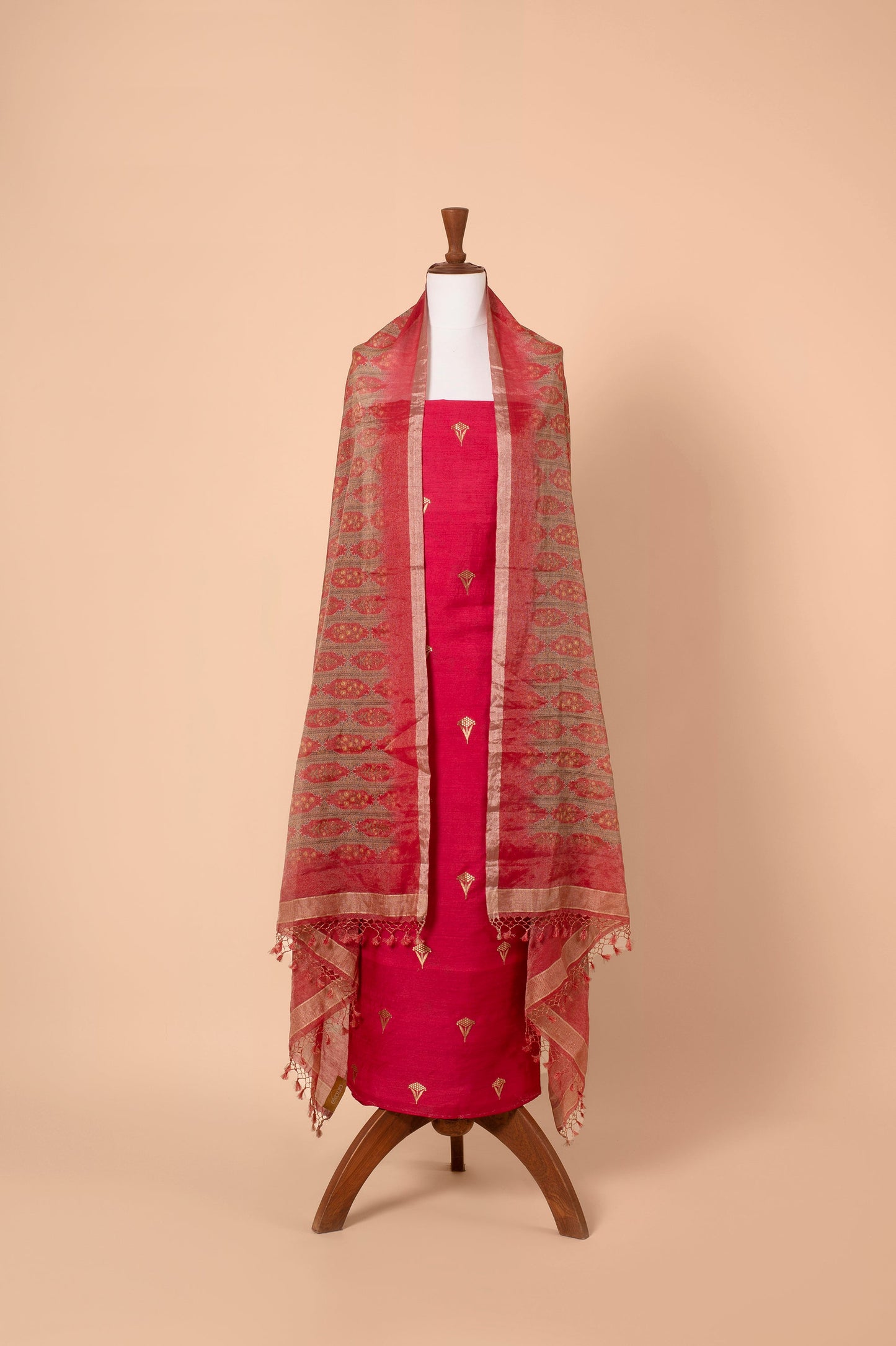Handwoven Red Silk Suit Piece