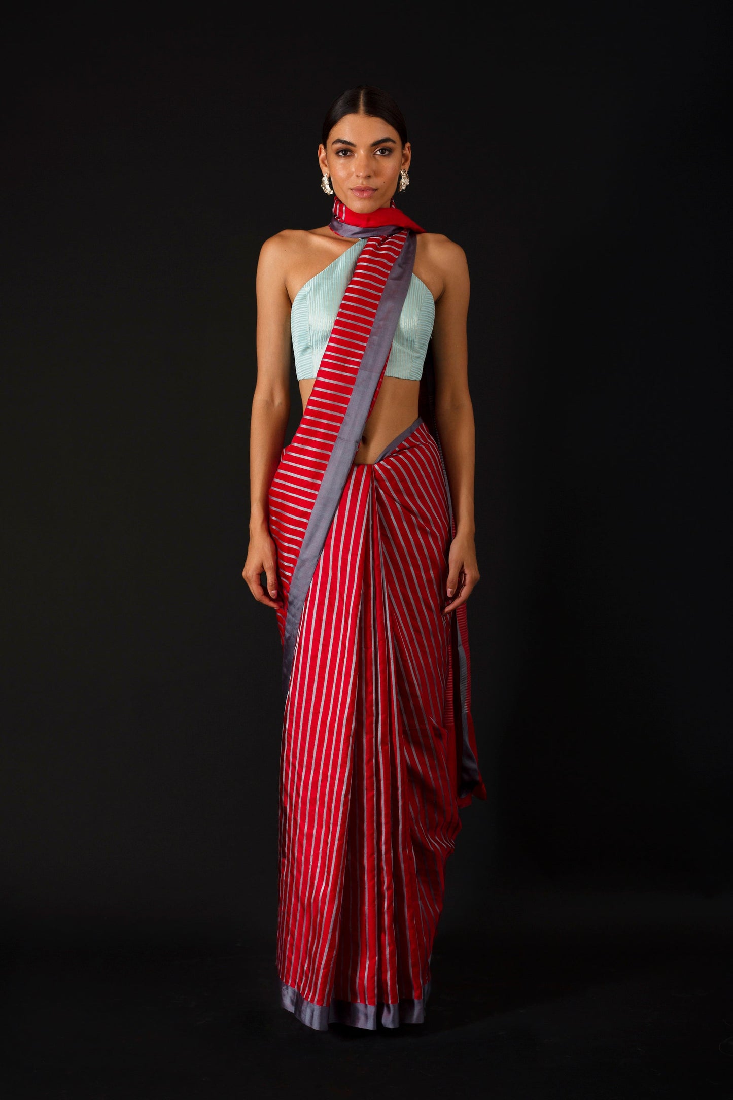 Red Mineral Striped Saree
