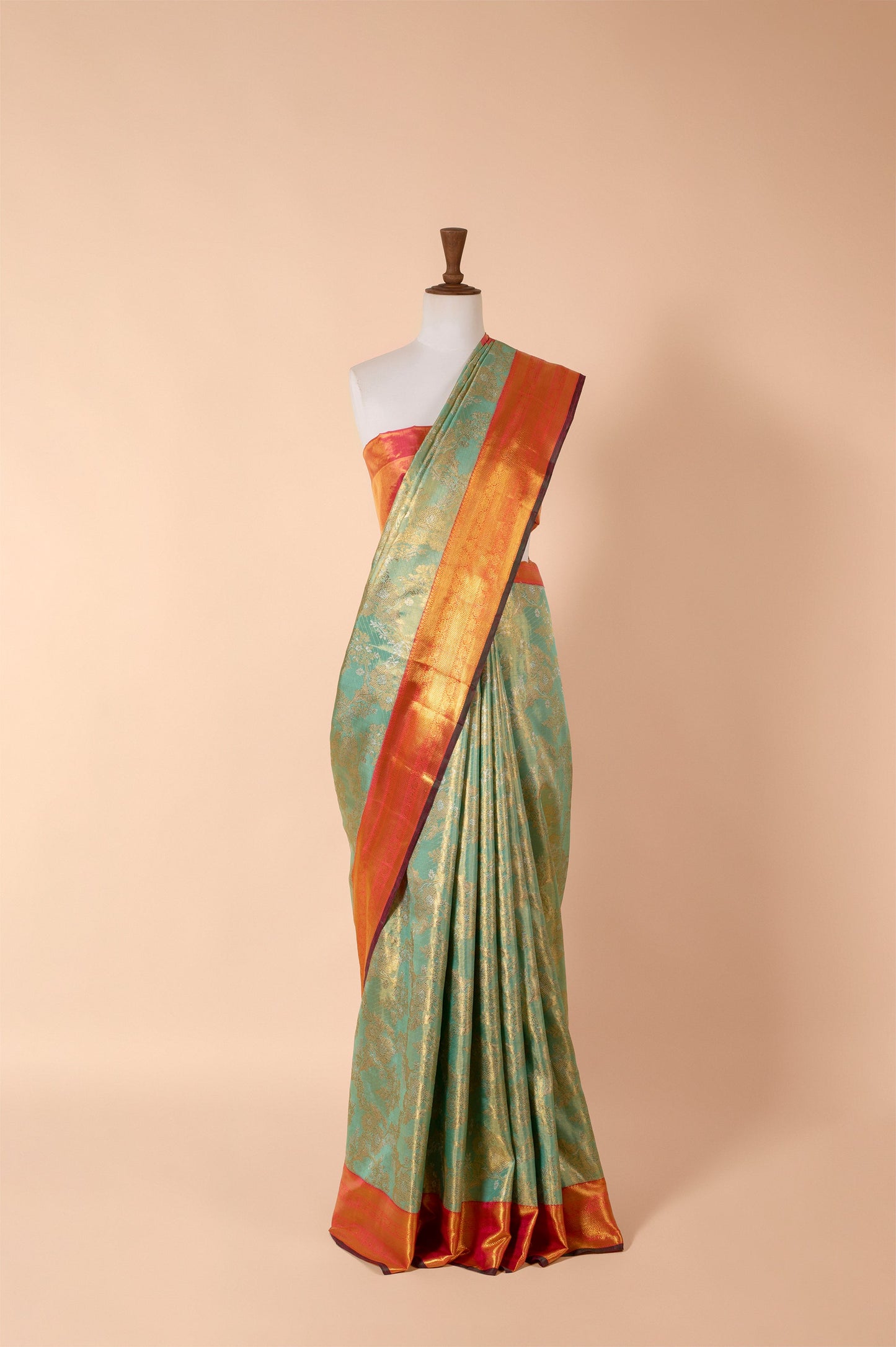Handwoven Green Real Zari Kanjivaram Tissue Sari