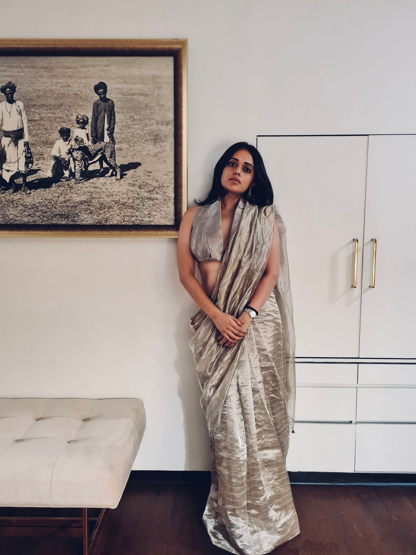 Handwoven Grey Tissue Organza Silk Saree