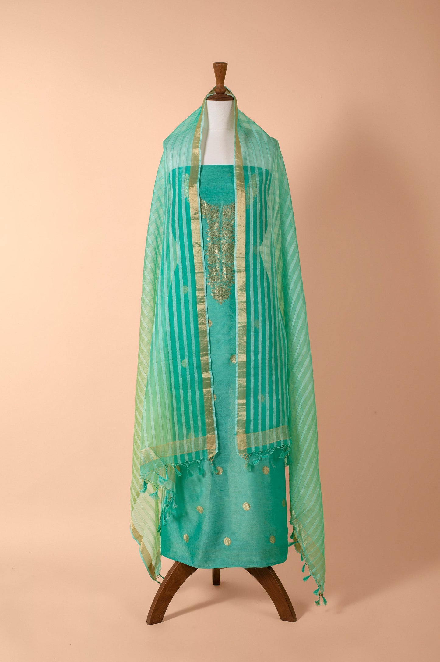Handwoven Green Chanderi Suit Piece