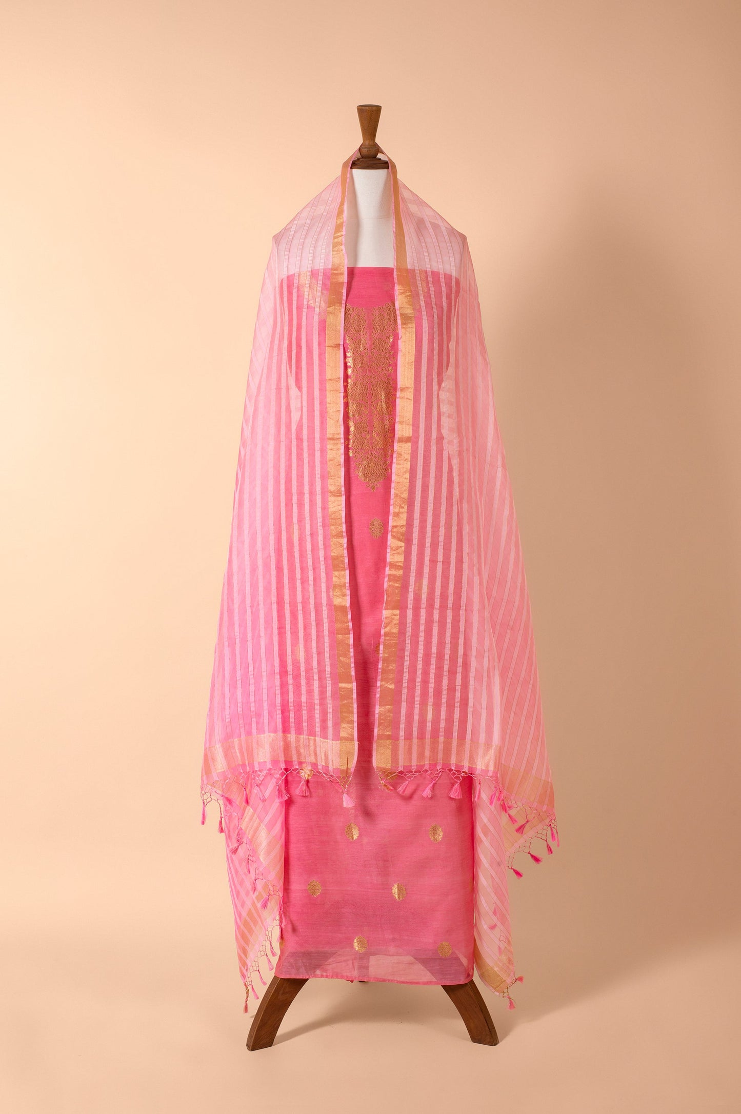 Handwoven Pink Chanderi Suit Piece