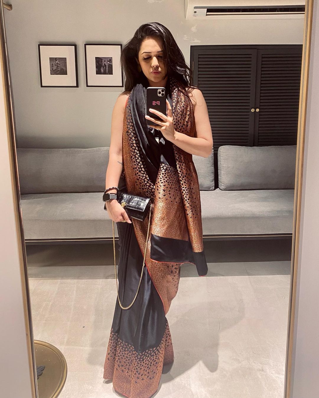 Palak Shah in Handwoven Black Silk Saree