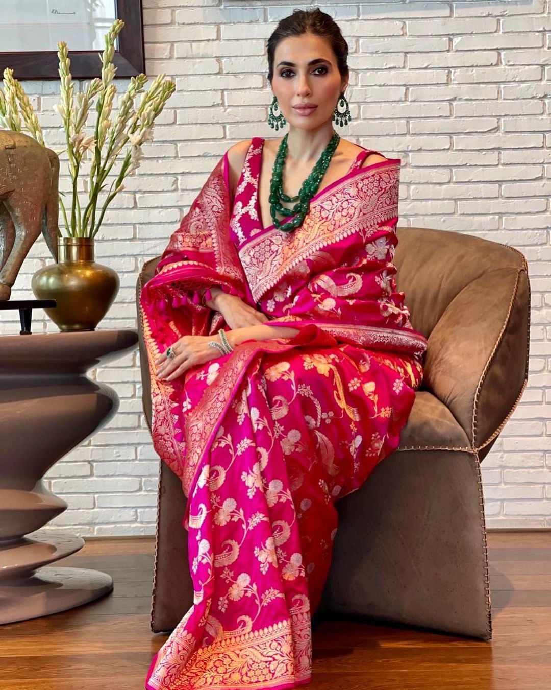 Prerna Goel in Handwoven Pink Silk Saree