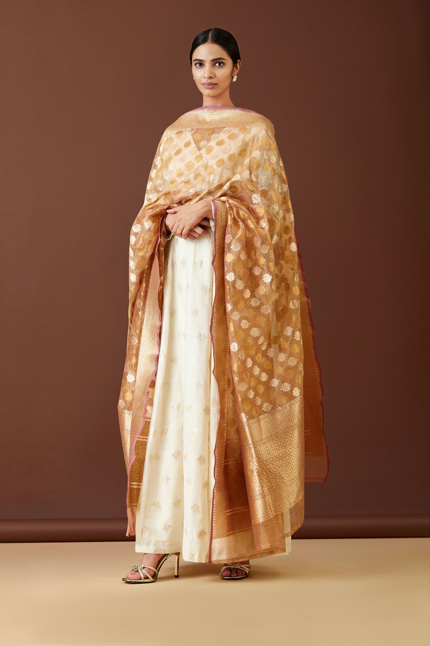 Handwoven Copper Tissue Net Dupatta