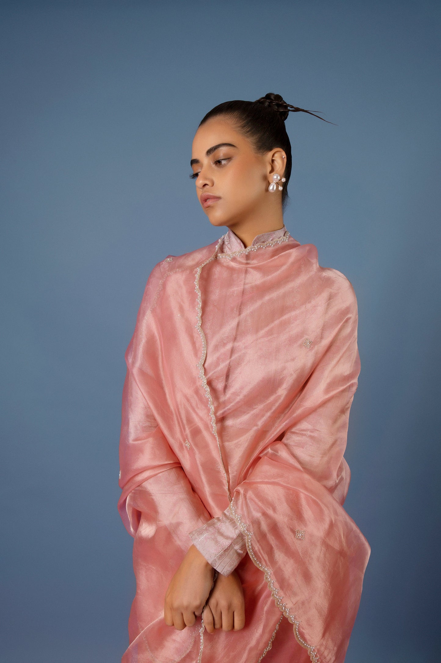 Handwoven Peach Tissue Silk Saree