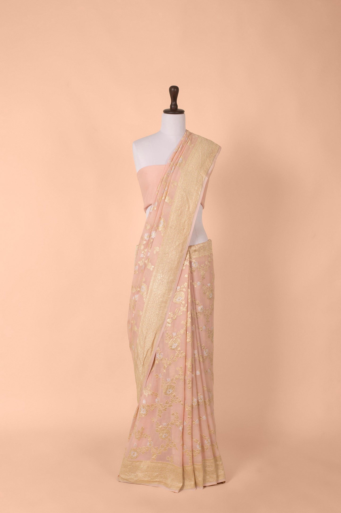 Handwoven Peach Georgette Sari