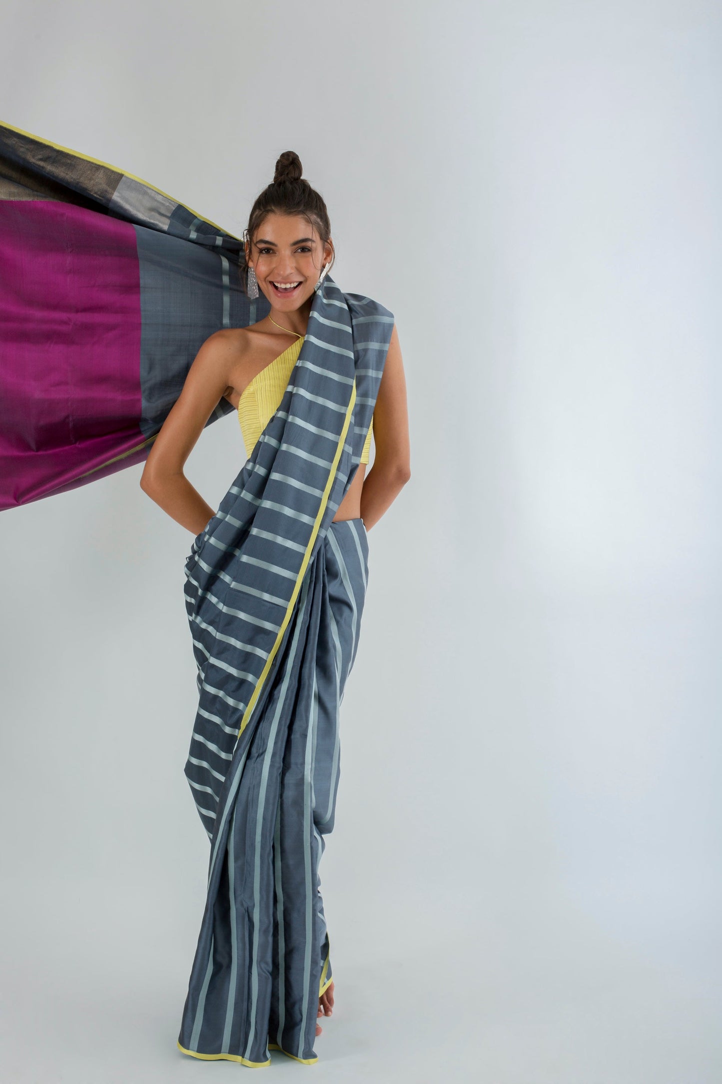 Dapple Grey Colorblock Saree
