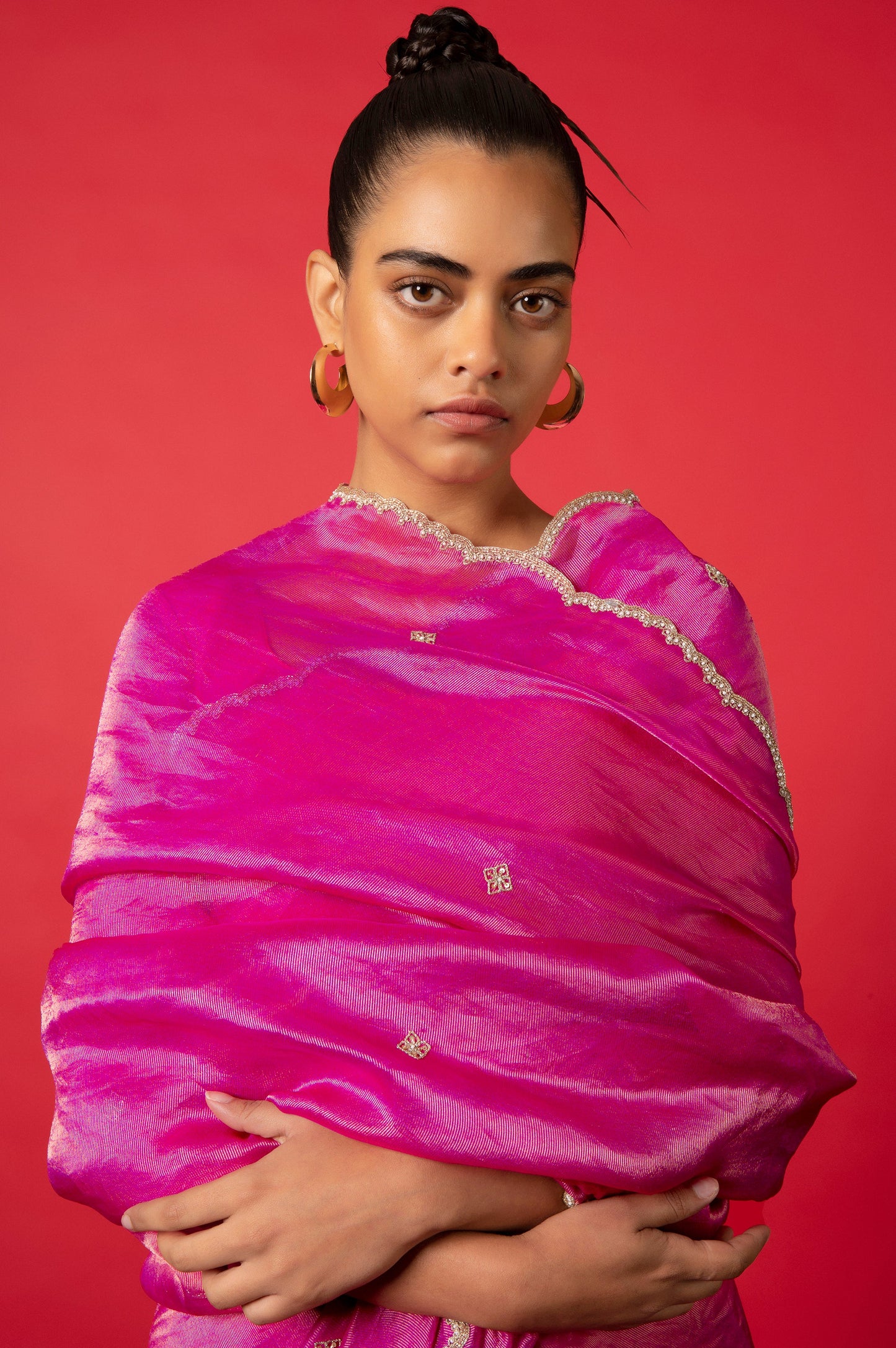 Handwoven Deep Pink Tissue Silk Sari