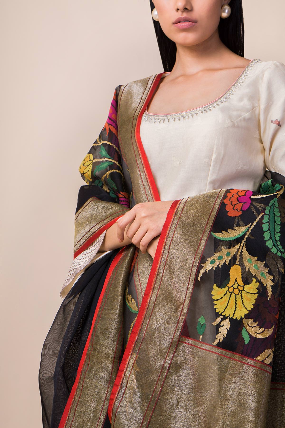 Handwoven Black Organza Dupatta