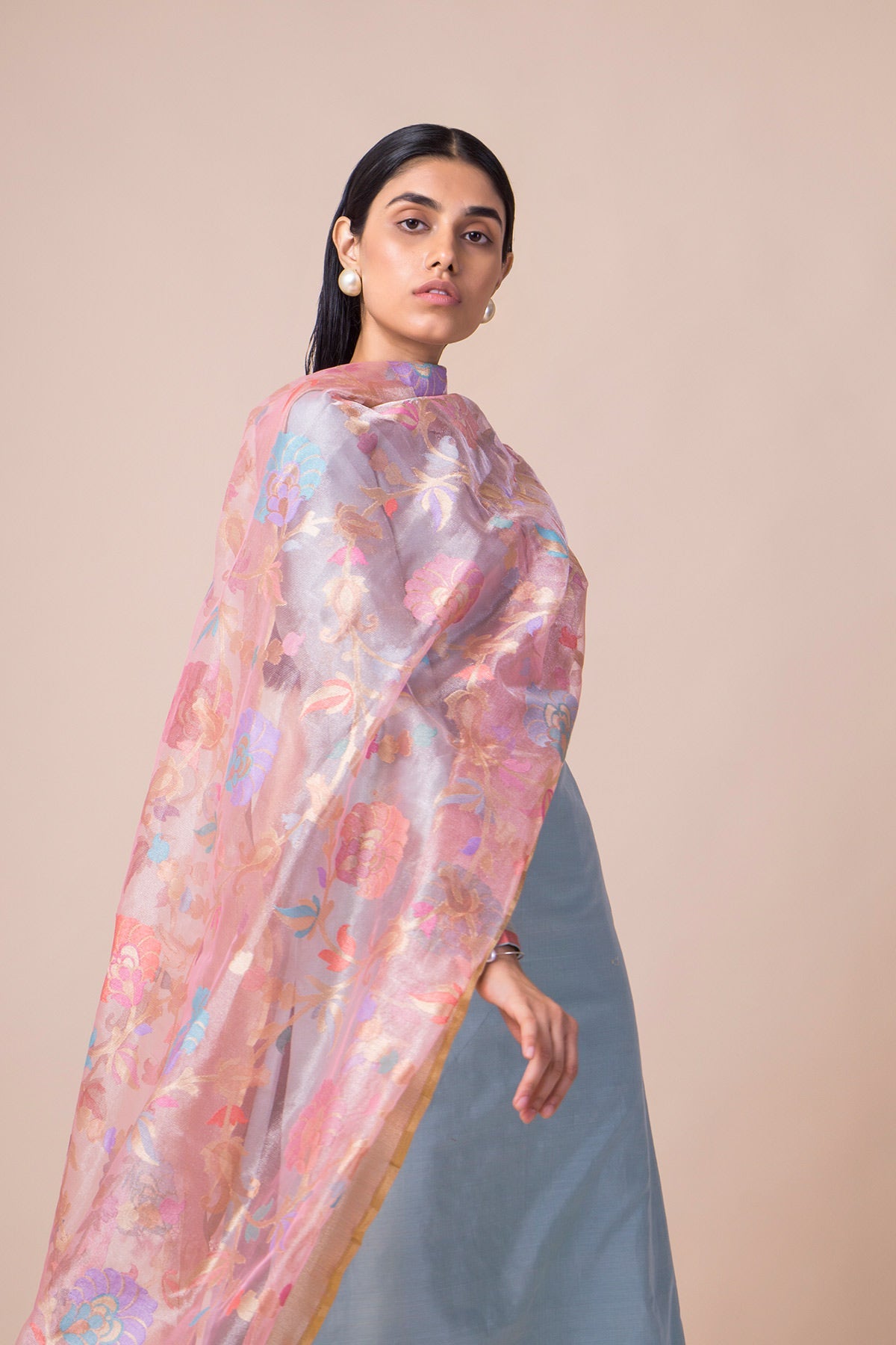 Handwoven Dusty Pink Tissue Net Dupatta