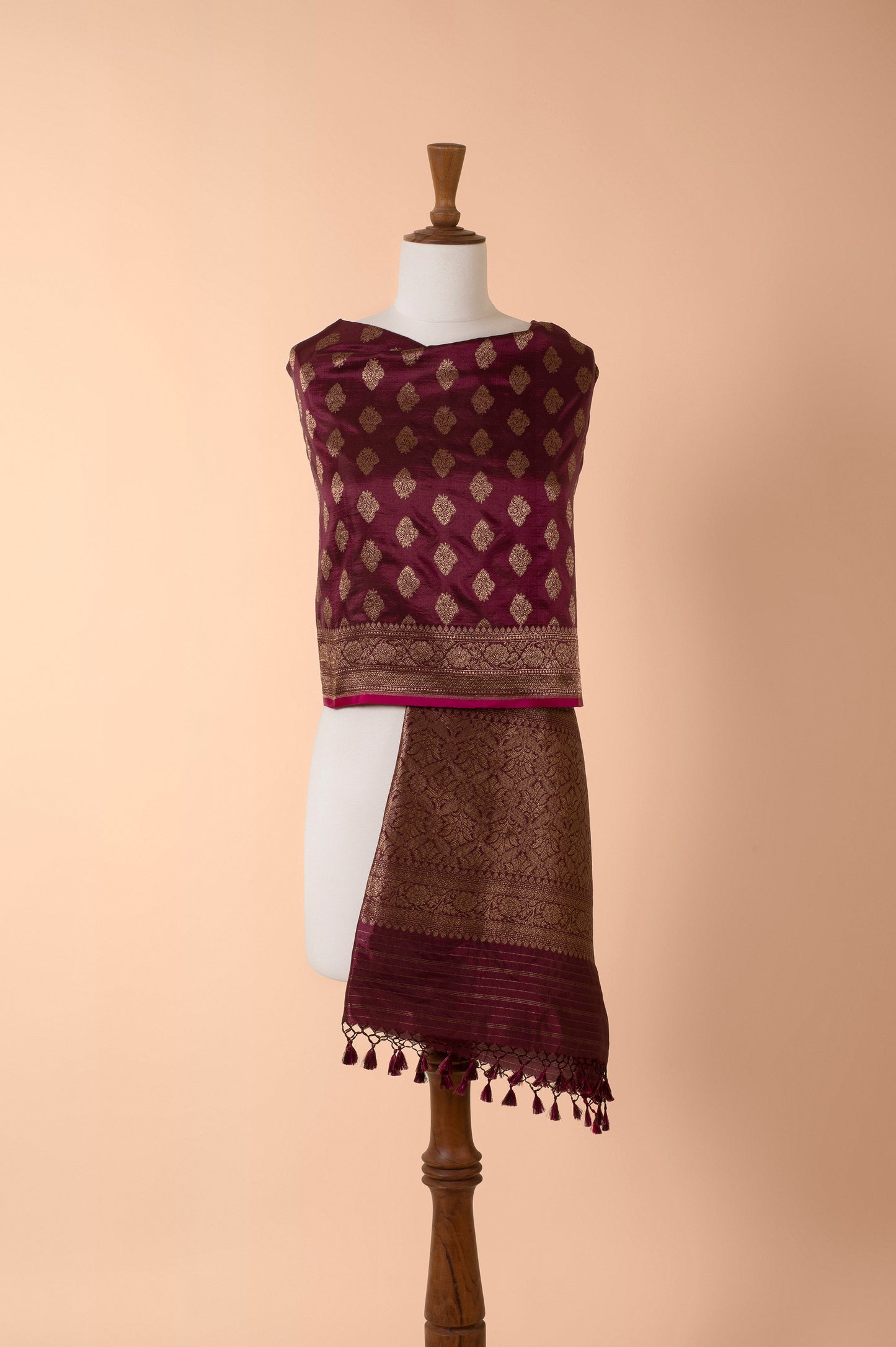 Handwoven Maroon Silk Dupatta