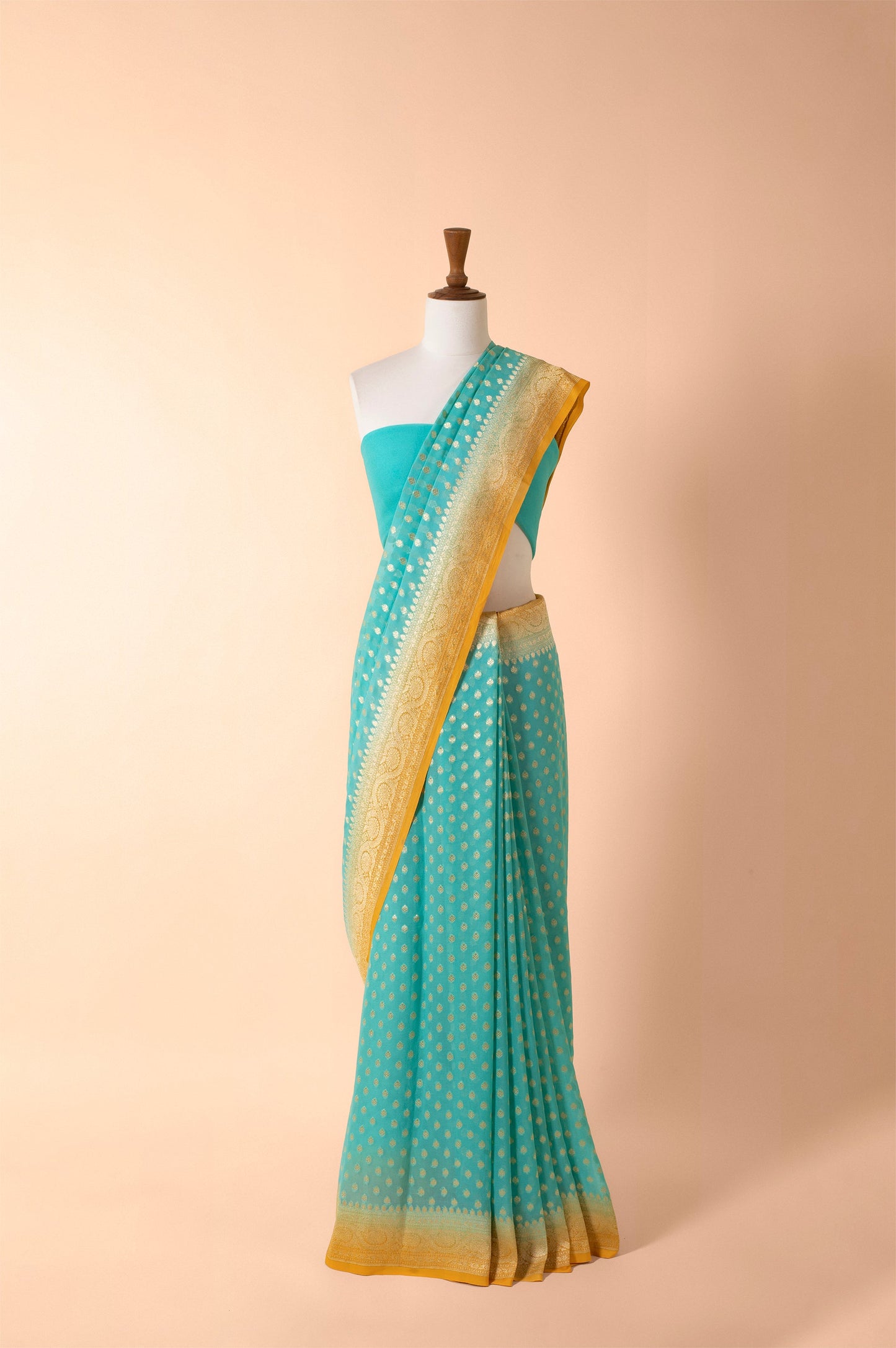 Handwoven Teal Georgette Sari