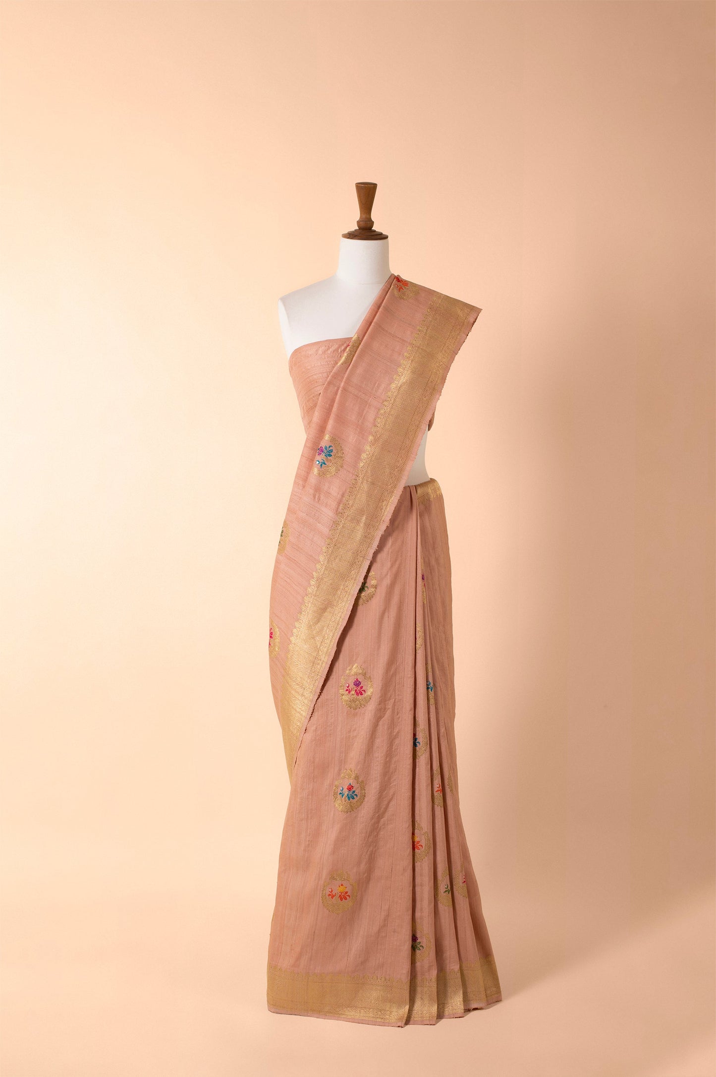 Handwoven Pink Tussar Sari