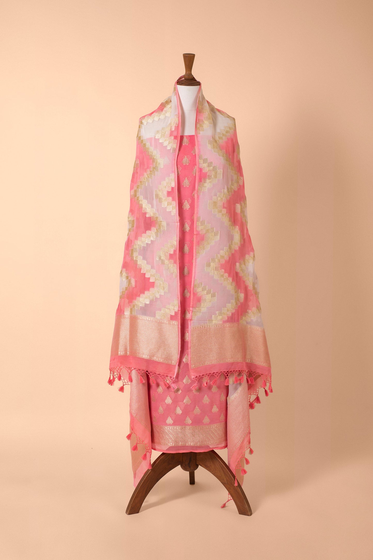 Handwoven Peach Georgette Suit Piece