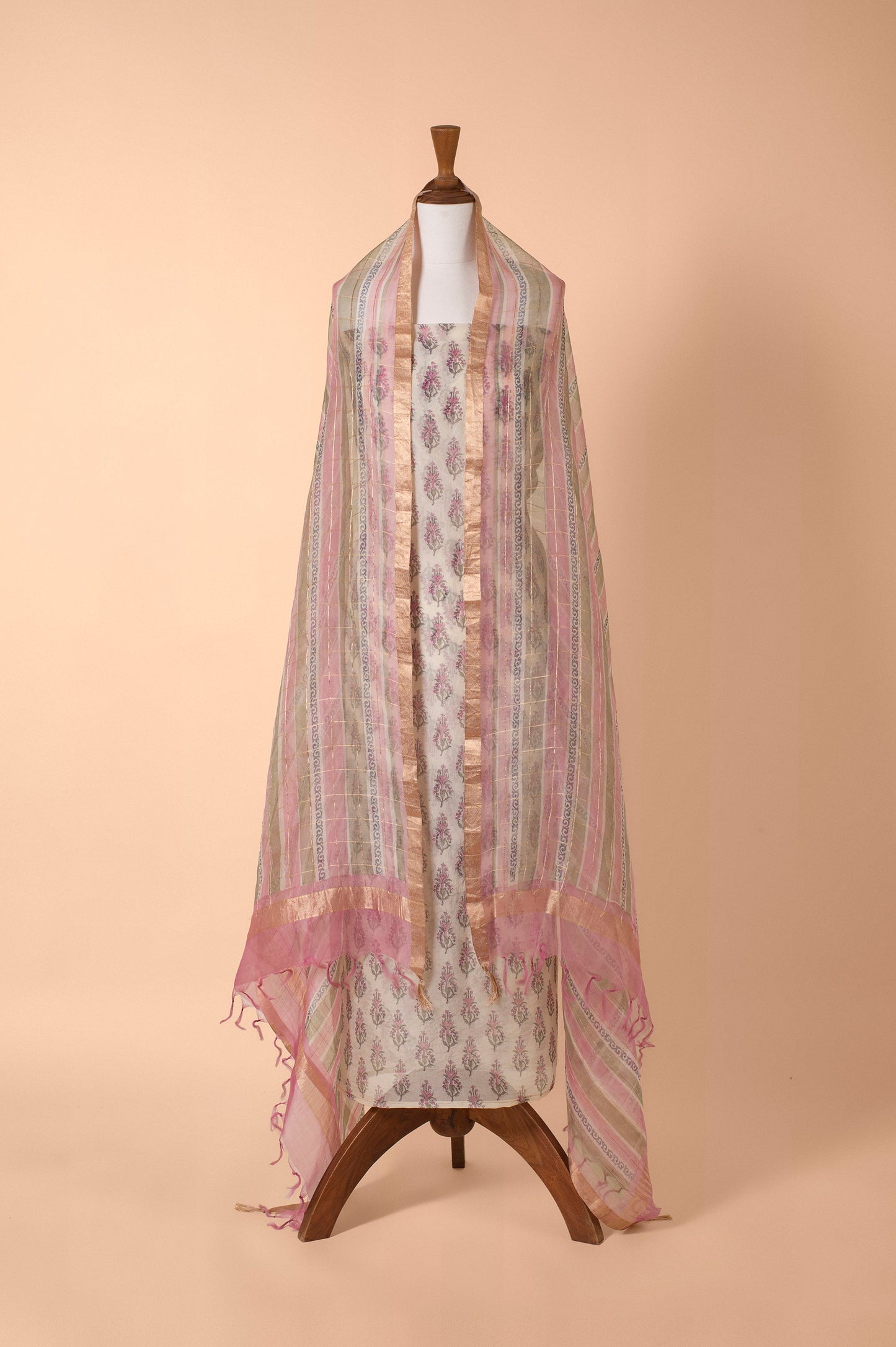 Handwoven Pink Chanderi Suit Piece