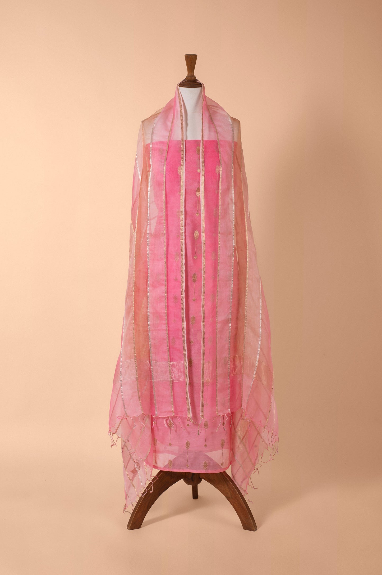 Handwoven Pink Chanderi Suit Piece