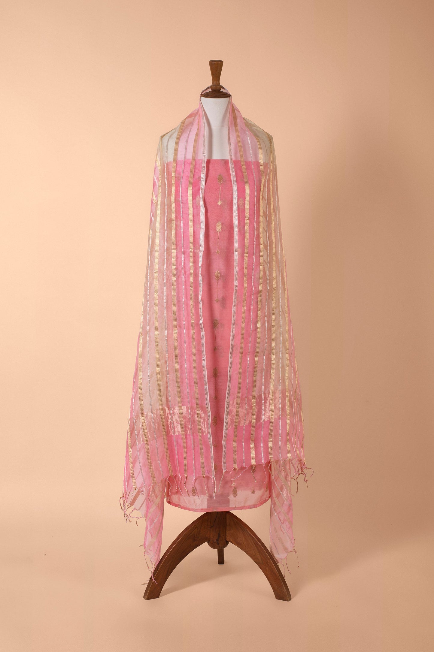 Handwoven Pink Chanderi Suit Piece