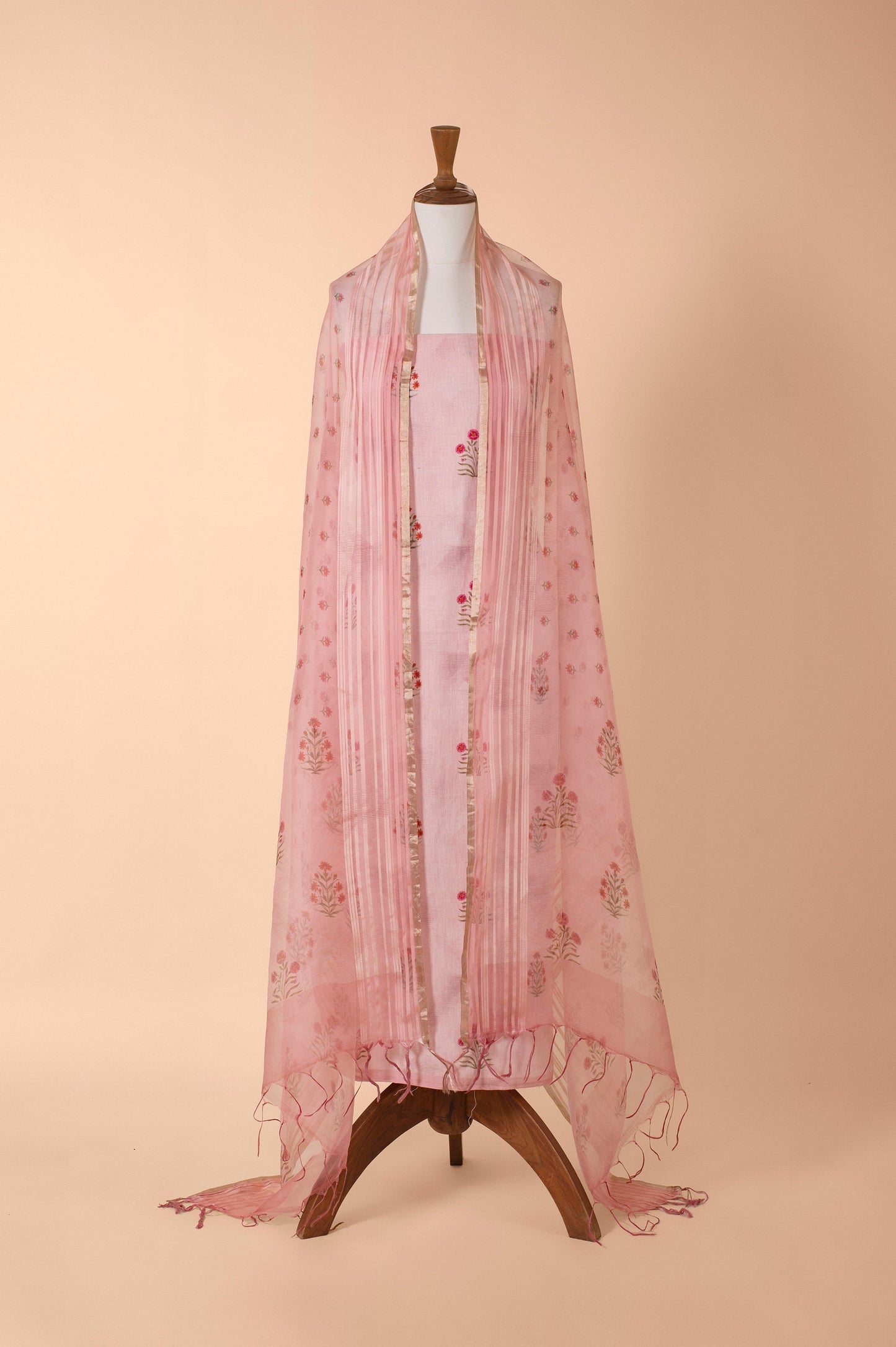 Handwoven Pink Chanderi Suit Piece