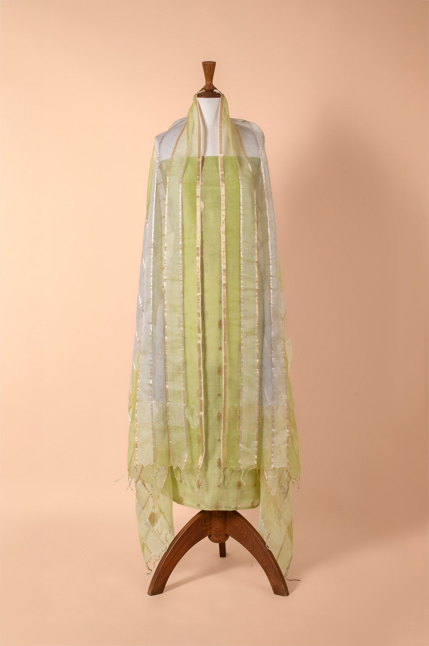 Handwoven Green Chanderi Suit Piece