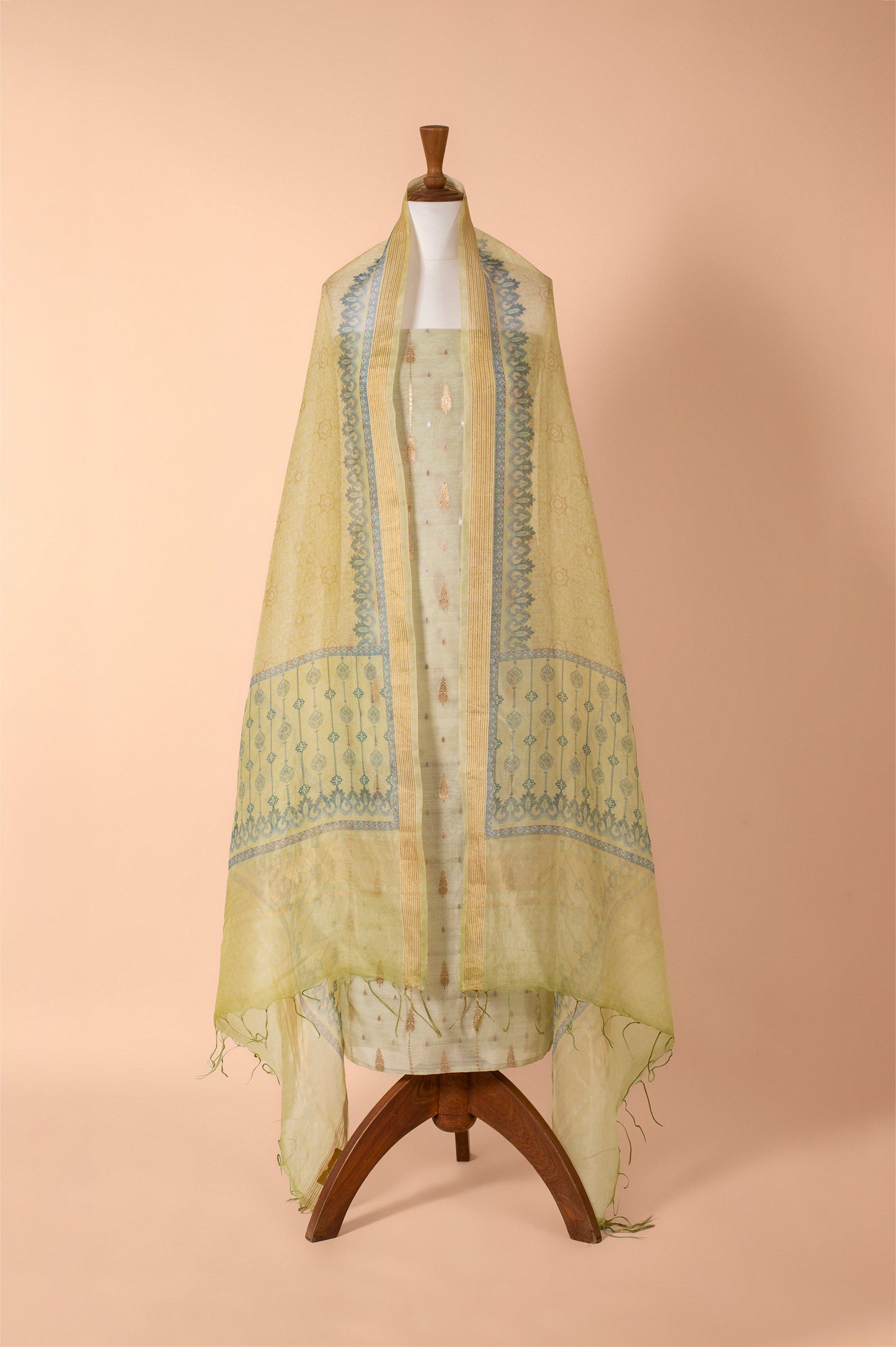 Handwoven Green Chanderi Suit Piece