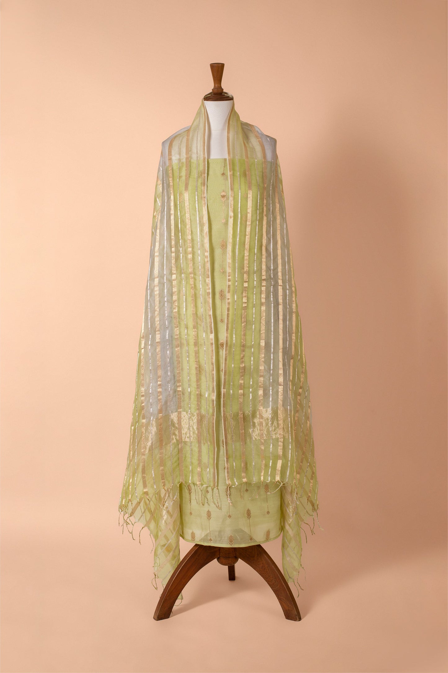Handwoven Green Chanderi Suit Piece