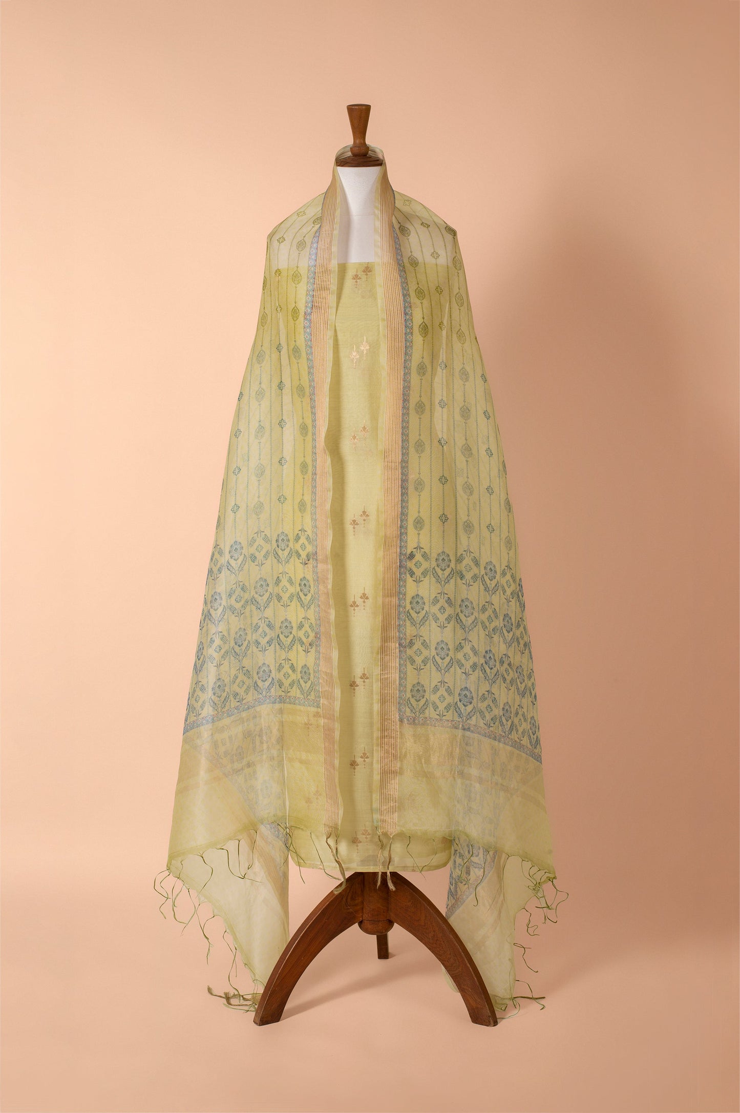 Handwoven Green Chanderi Suit Piece