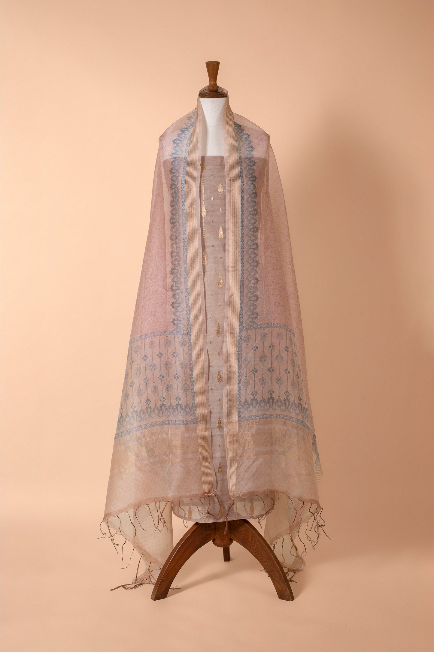 Handwoven Beige Chanderi Suit Piece