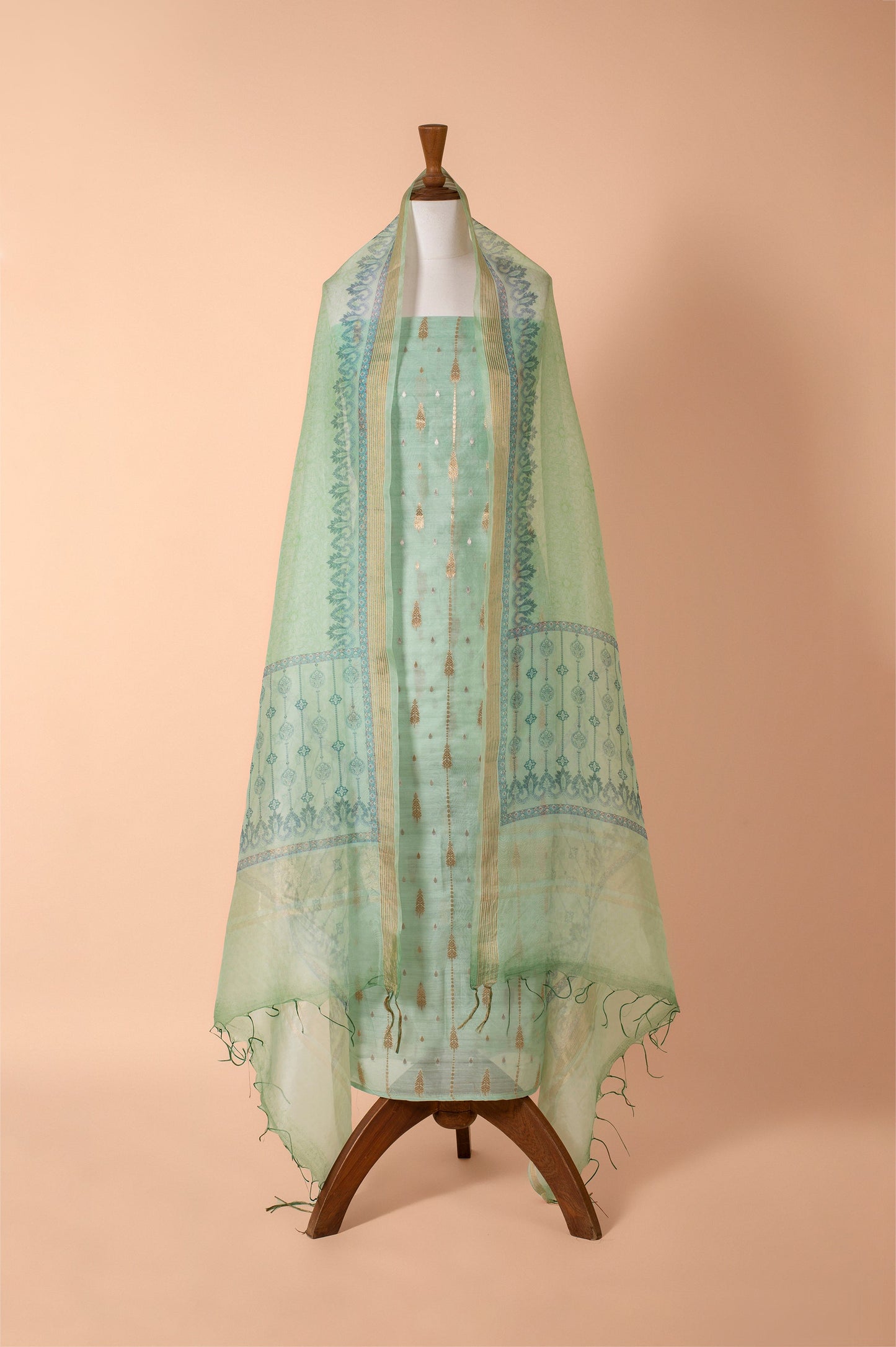 Handwoven Green Chanderi Suit Piece