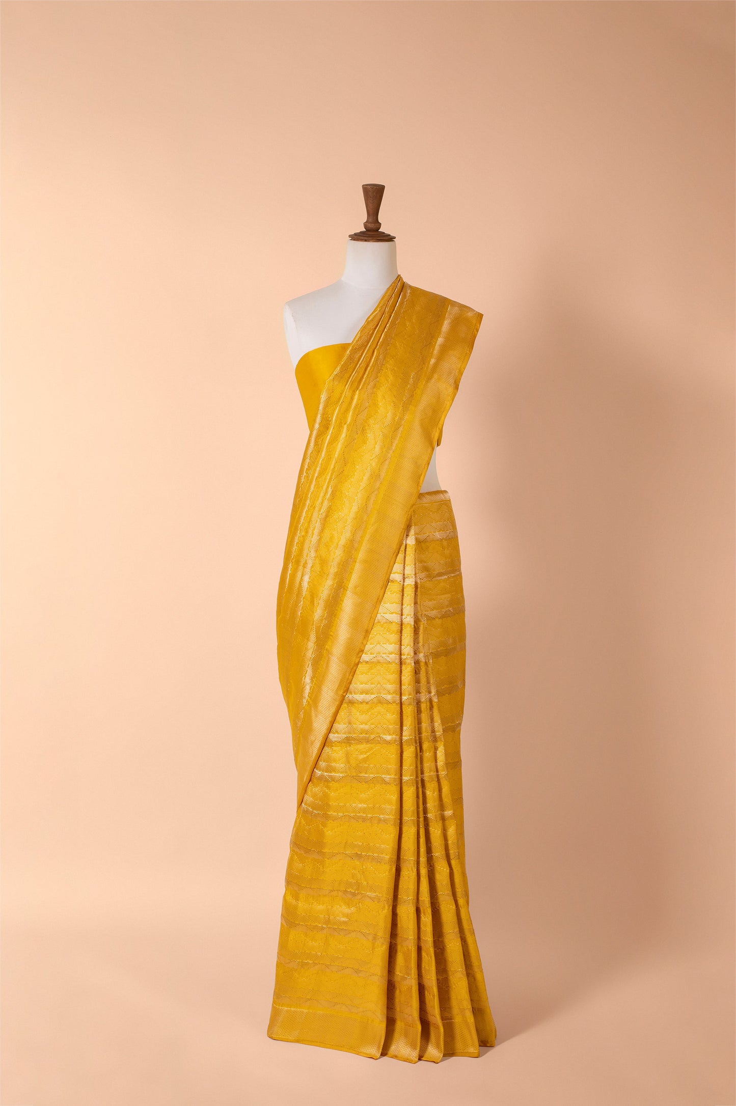 Handwoven Yellow Satin Silk Sari