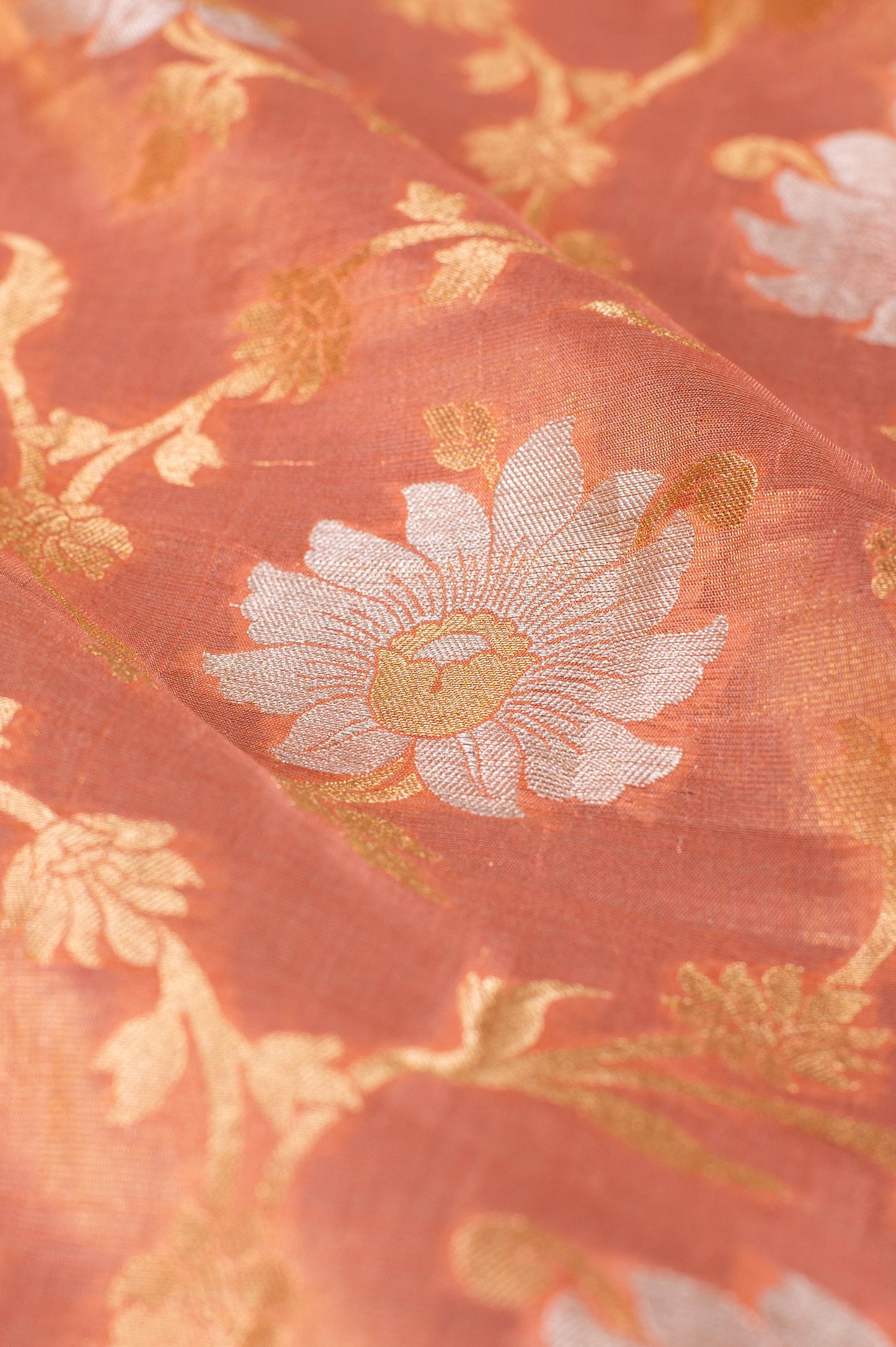 Handwoven Peach Tissue Blouse Fabric