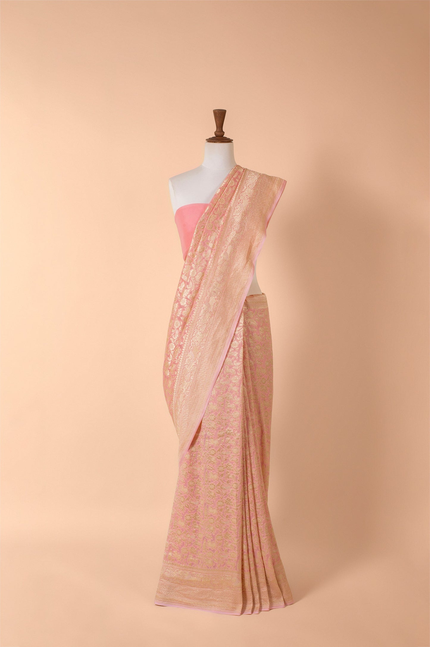 Handwoven Pink Georgette Sari