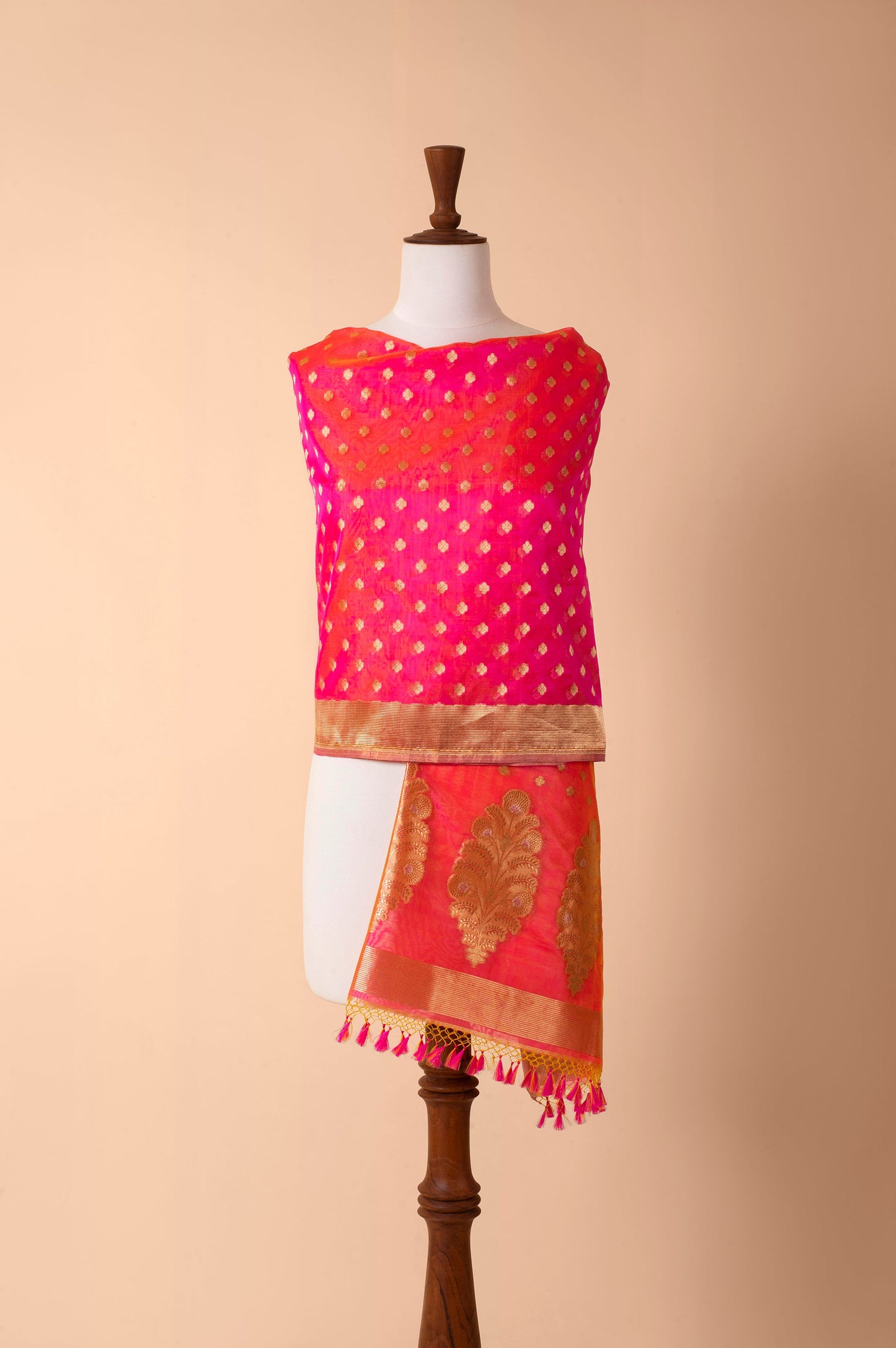 Handwoven Hot Pink Organza Dupatta