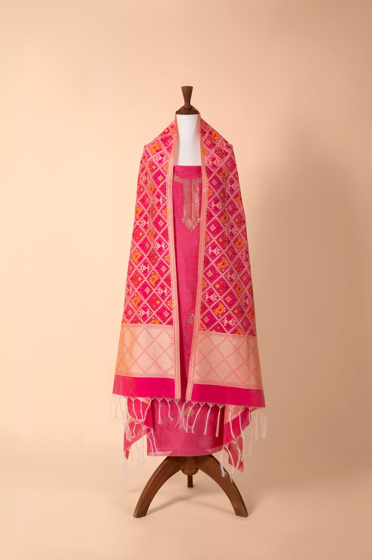 Handwoven Creamy Pink Chanderi Suit Piece