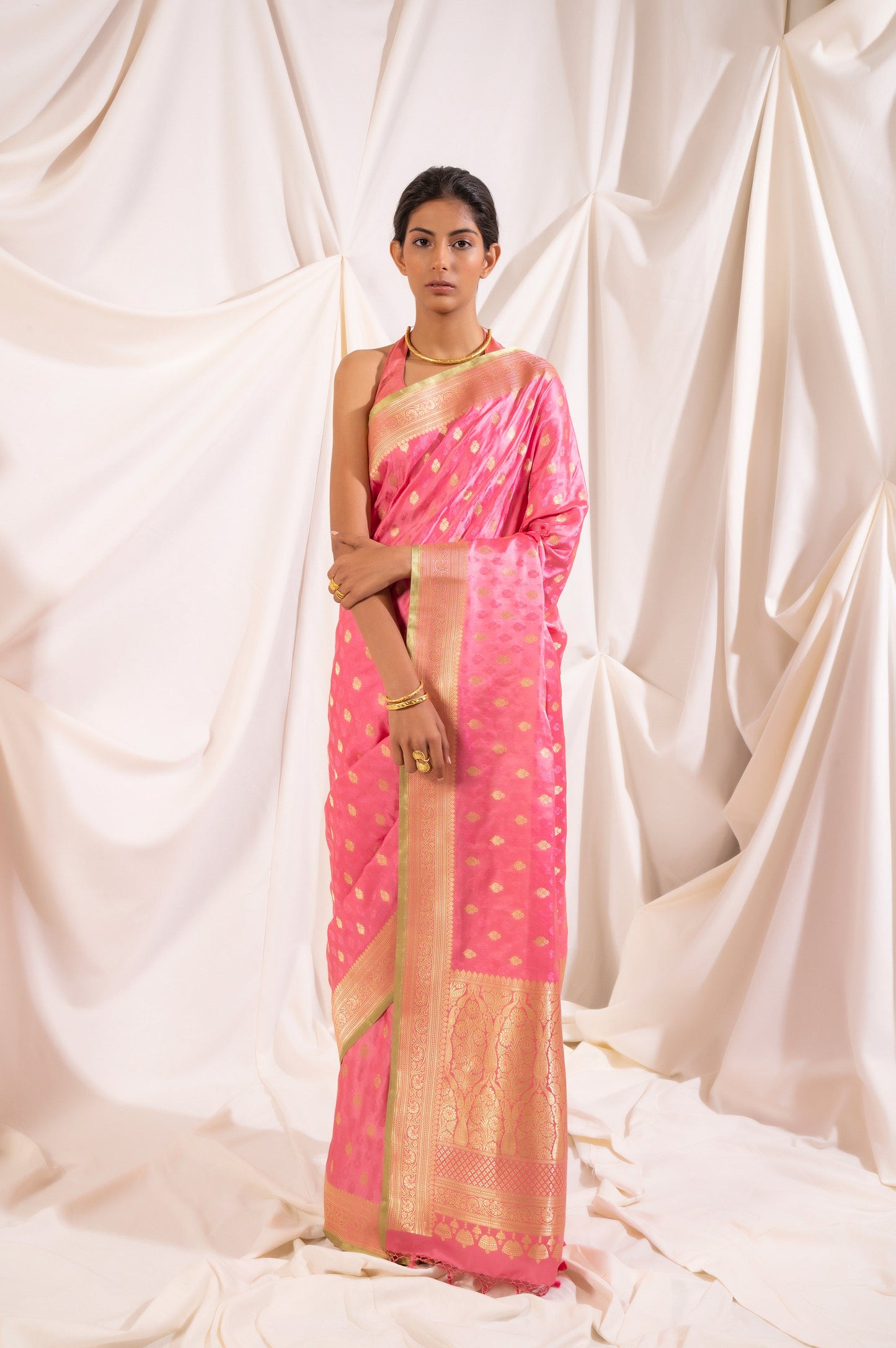 Handwoven Pink Silk Sari