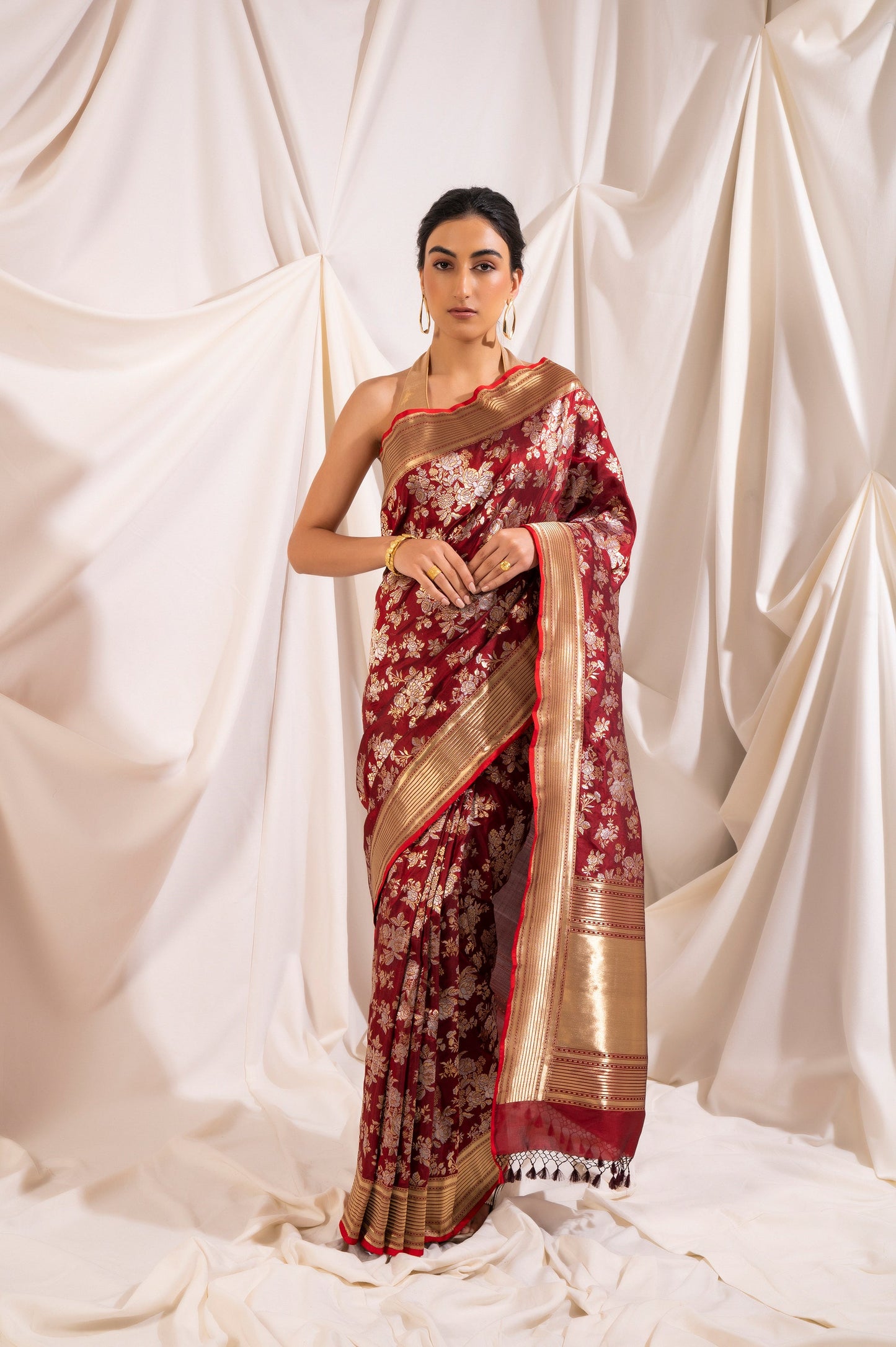Handwoven Maroon Silk Sari