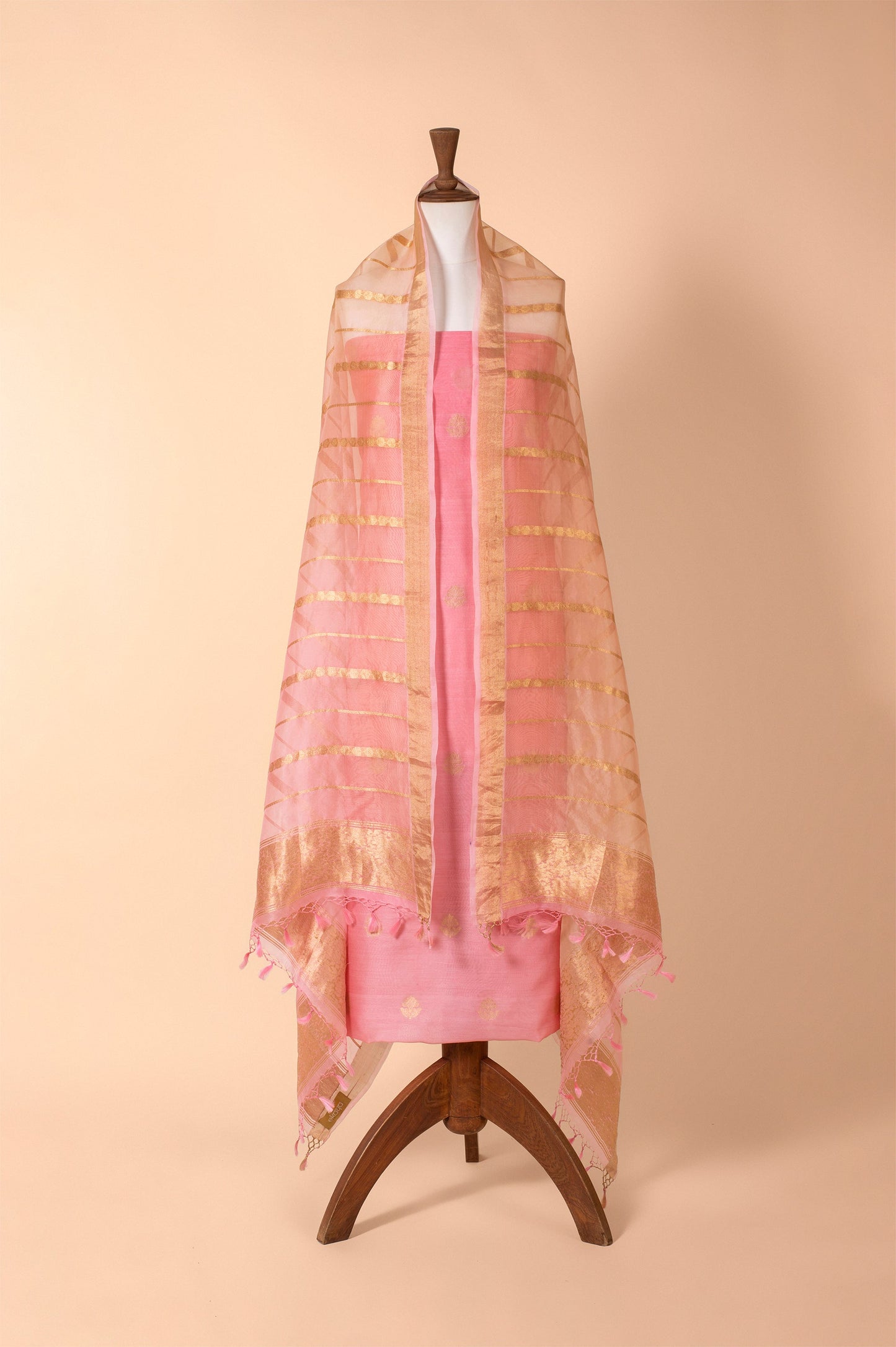 Handwoven Pink Chanderi Suit Piece