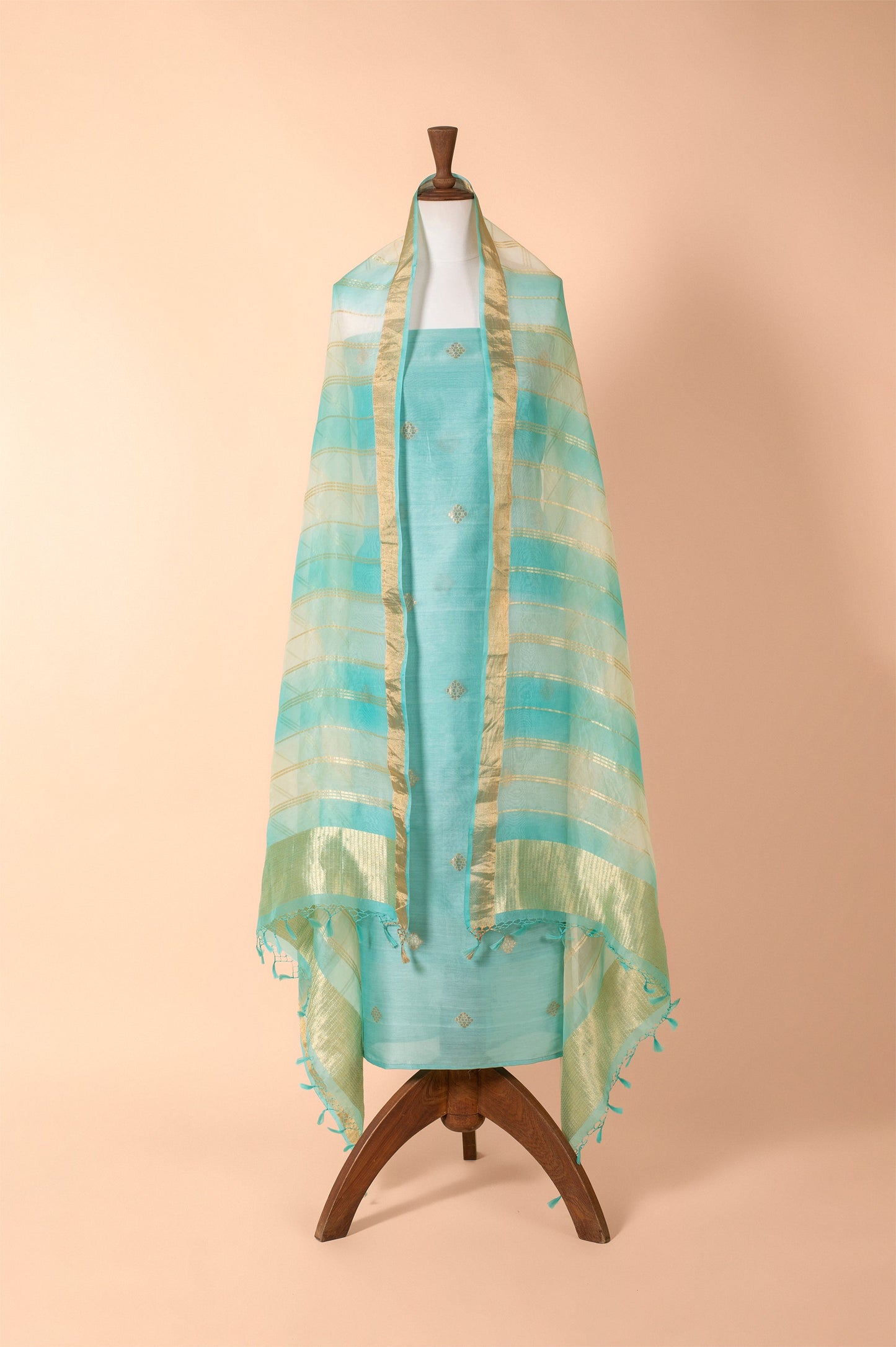 Handwoven Green Chanderi Suit Piece